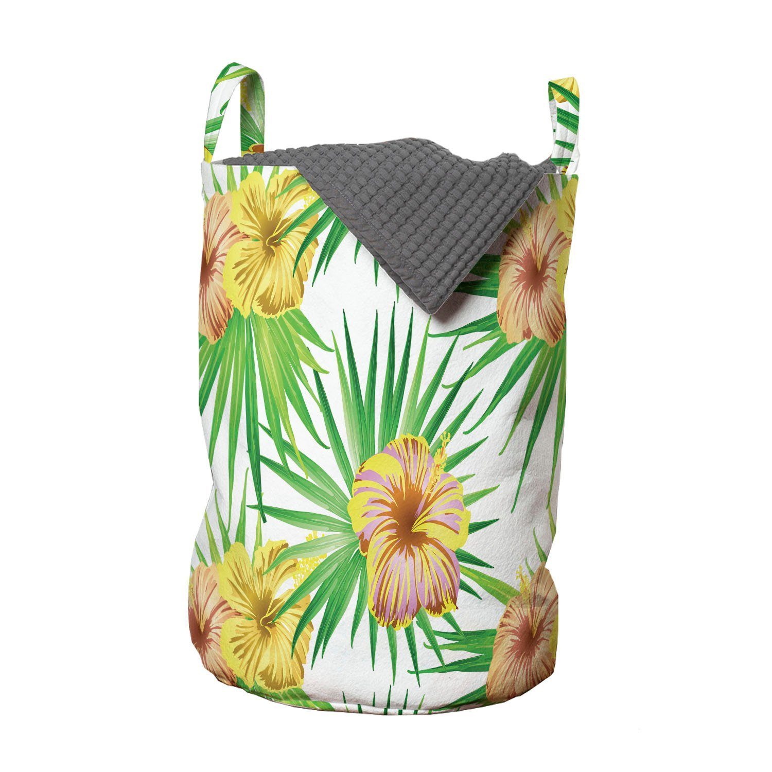 Abakuhaus Wäschesäckchen Wäschekorb mit Griffen Kordelzugverschluss für Waschsalons, Hibiskus Äquatorial-Blumenblätter