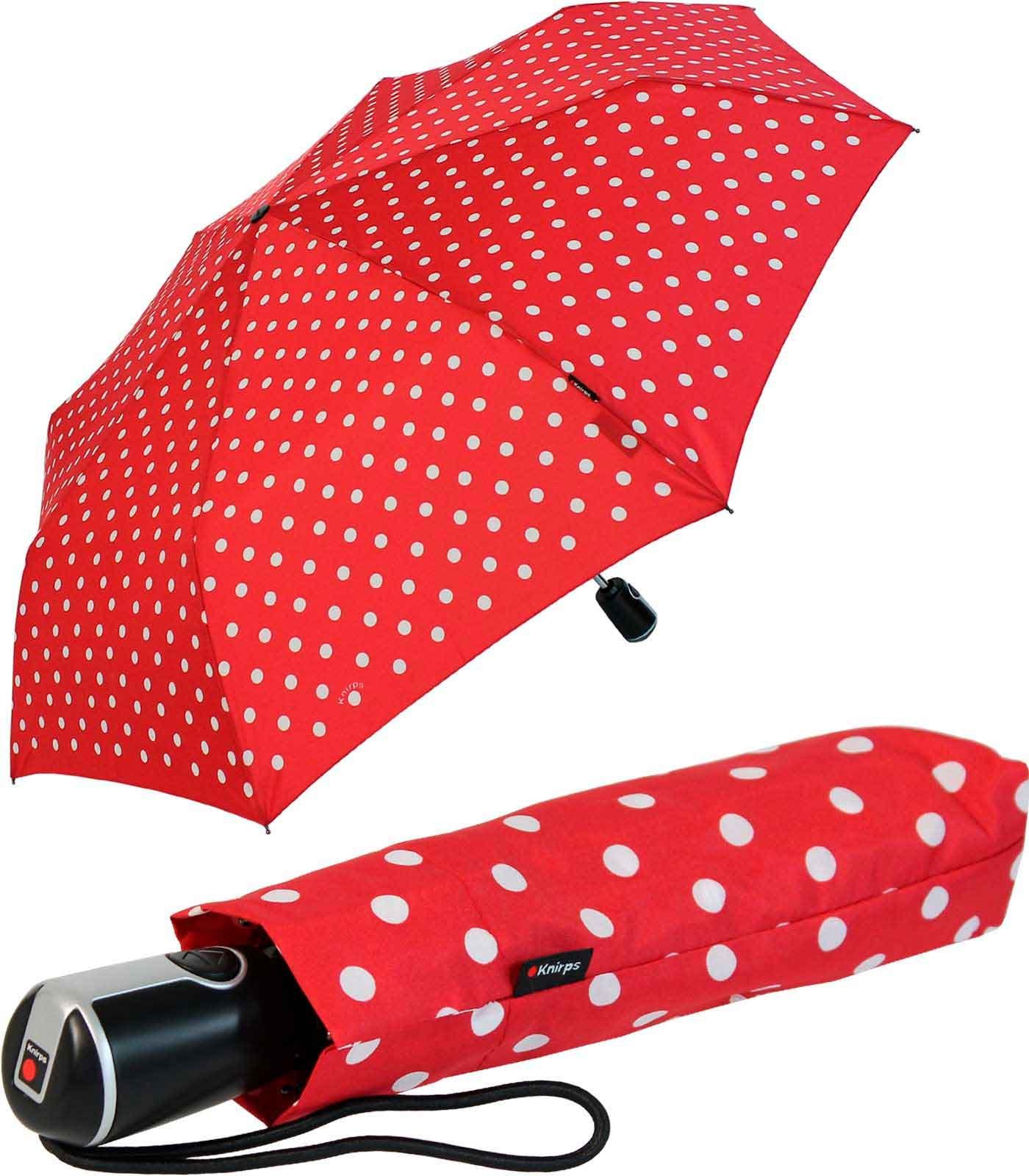 Knirps® Taschenregenschirm Large Duomatic mit Auf-Zu-Automatik - Polka Dots, der große, stabile Begleiter rot-weiß