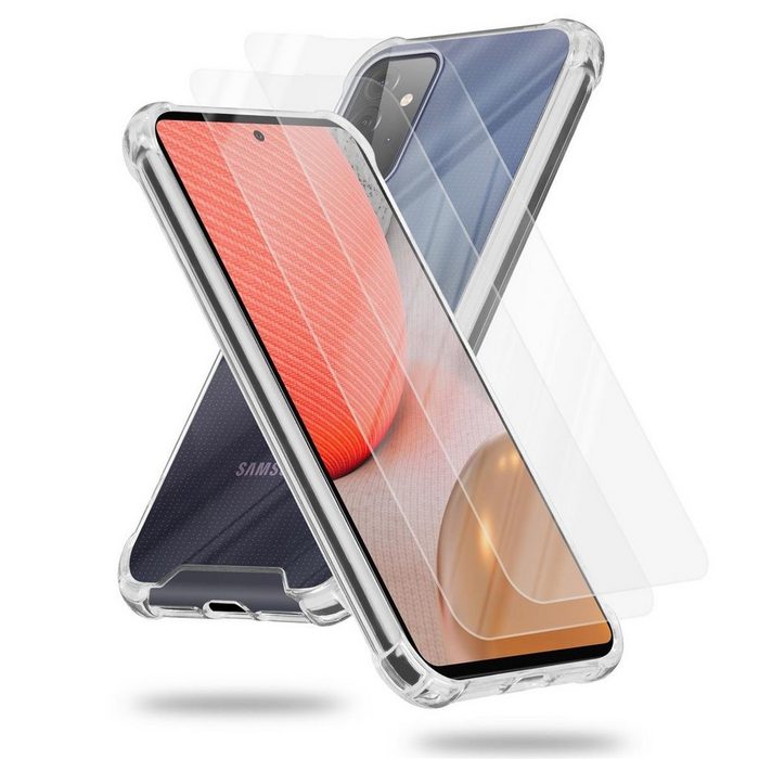 Cadorabo Handyhülle Hybrid Acrylic + 2x Tempered Gläser Samsung Galaxy A72 4G / 5G Hülle und 2x Tempered Schutzglas - Schutzhülle - Cover Case