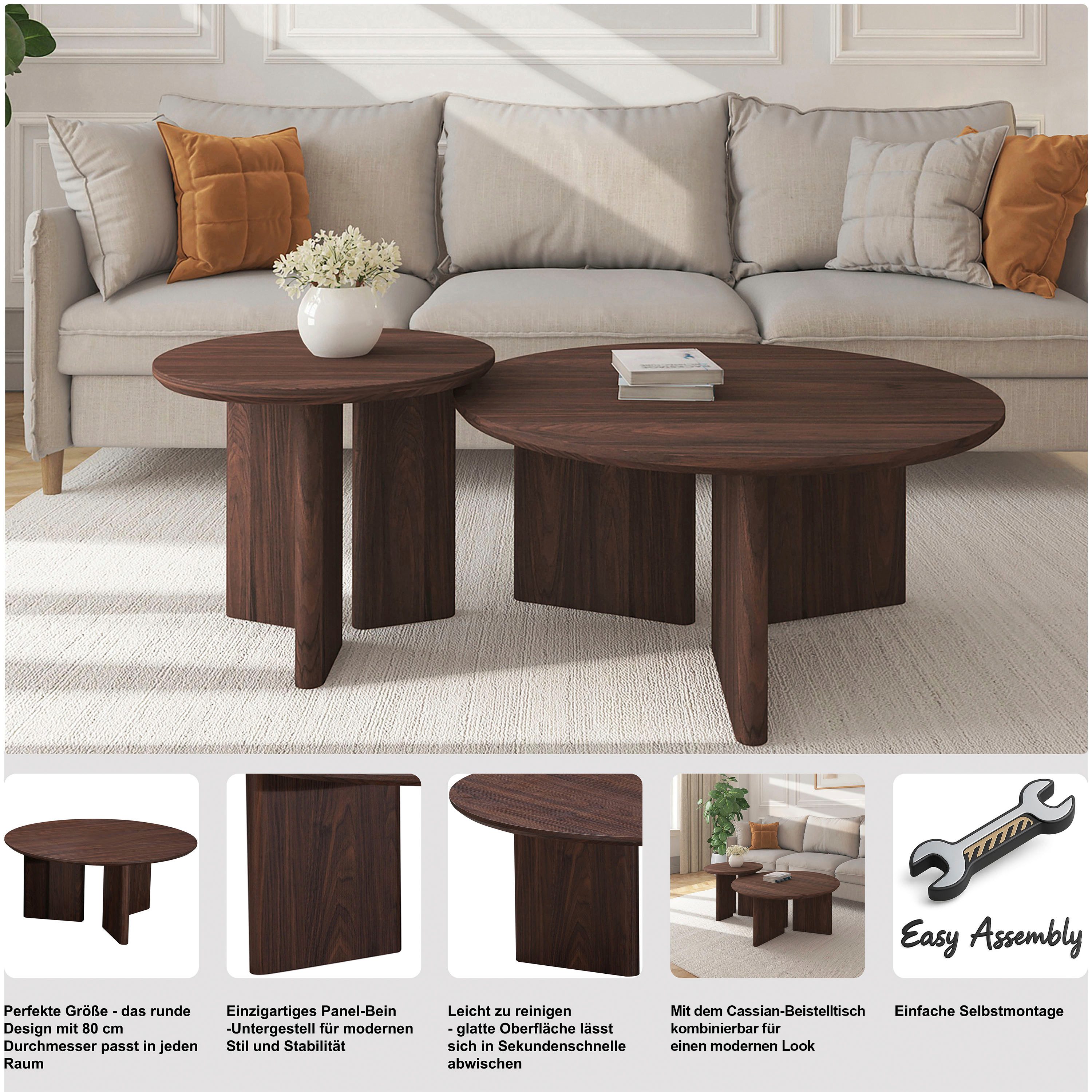 OTTO home Couchtisch Cassian (1-St), modernes Fußgestell, Ø80 cm