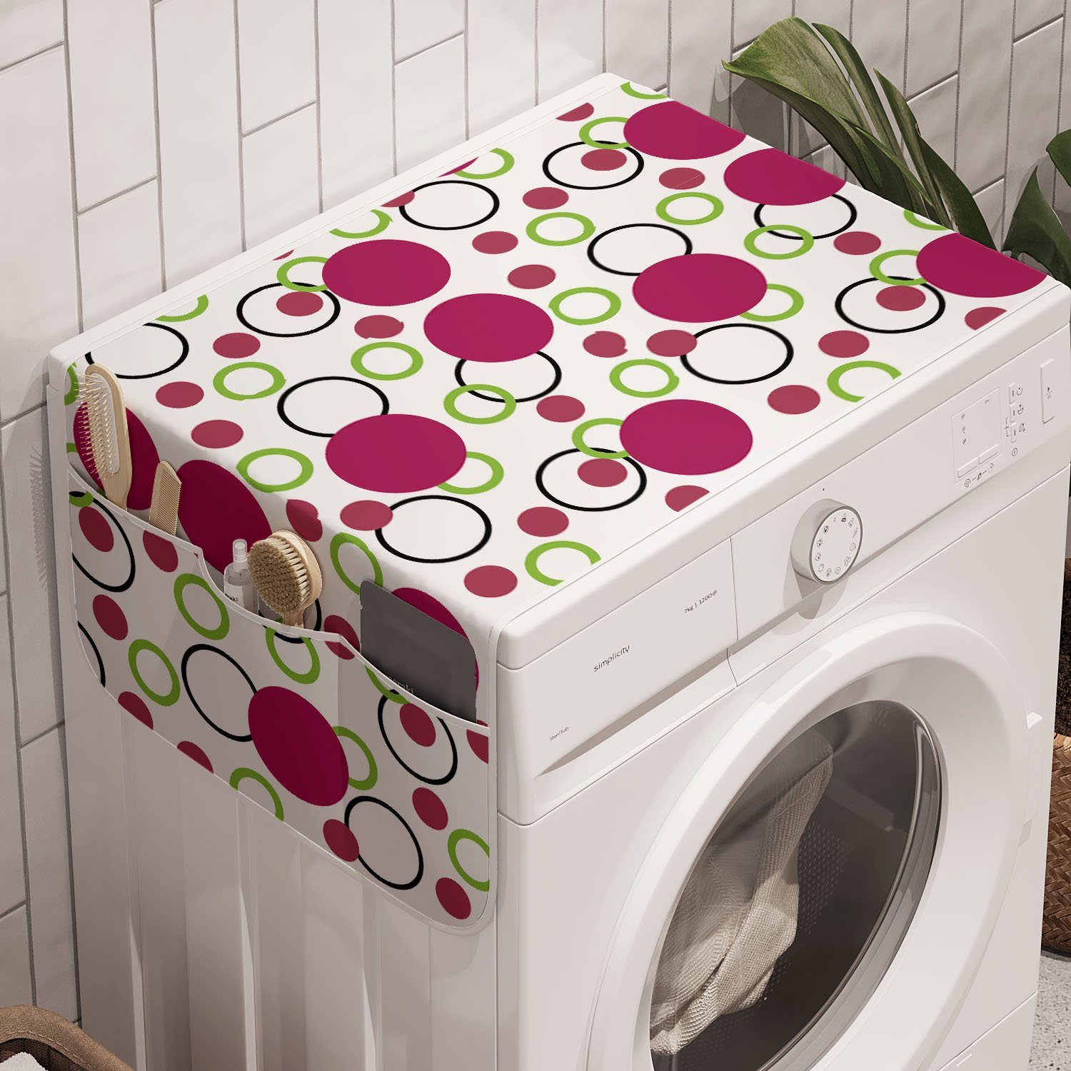 Abakuhaus Badorganizer Anti-Rutsch-Stoffabdeckung für Waschmaschine und Trockner, Rosa und Grün Kreise Spots