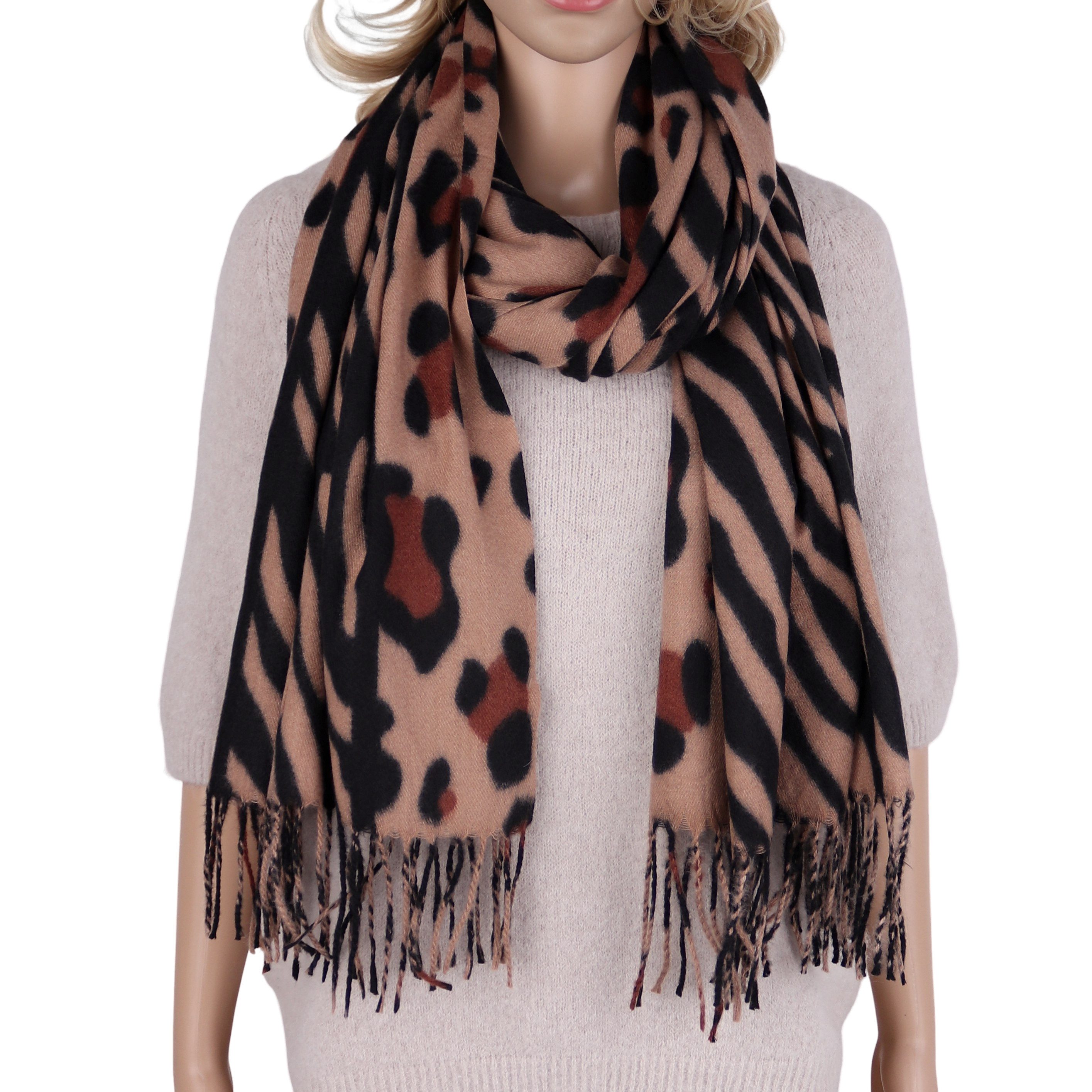 Modeschal weicher und warmer Schal mit Fransen, ca.70x180cm