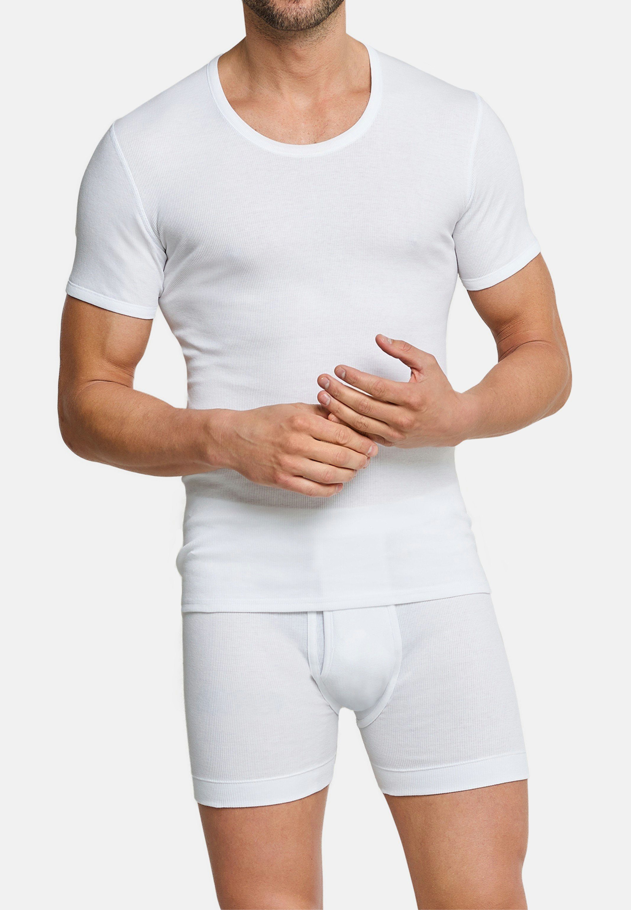 3er Shirt 3-St) / Schiesser - Kurzarm Doppelripp - Cotton Essentials Pack Strapazierfähig (Spar-Set, Baumwolle Unterhemd Unterhemd