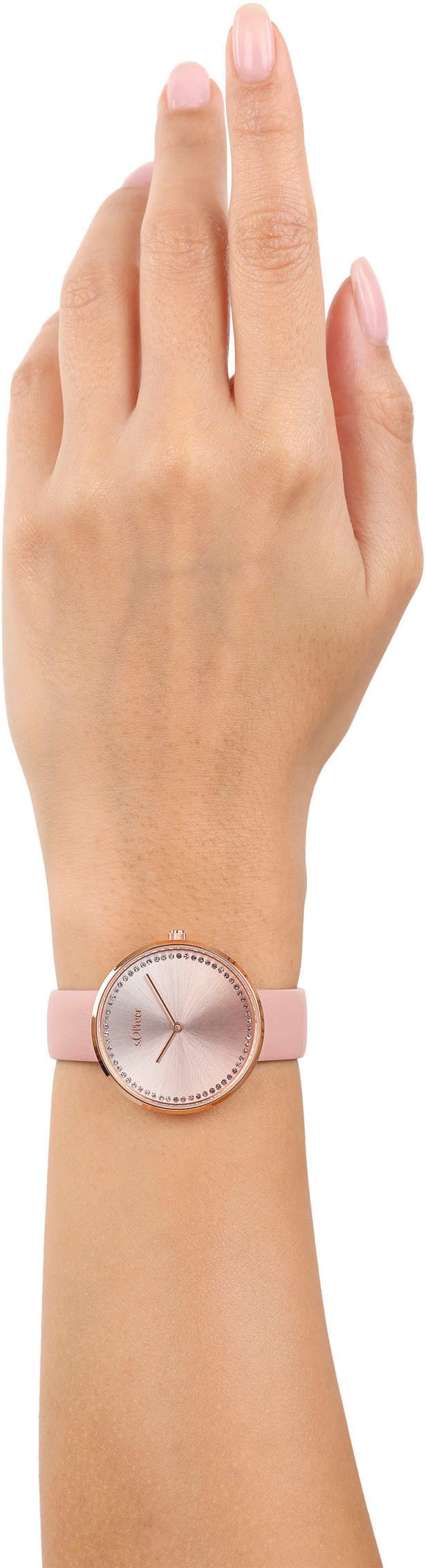 s.Oliver Quarzuhr 2039507, Armbanduhr, Damenuhr, Lederarmband, analog, Zirkonia (synth)