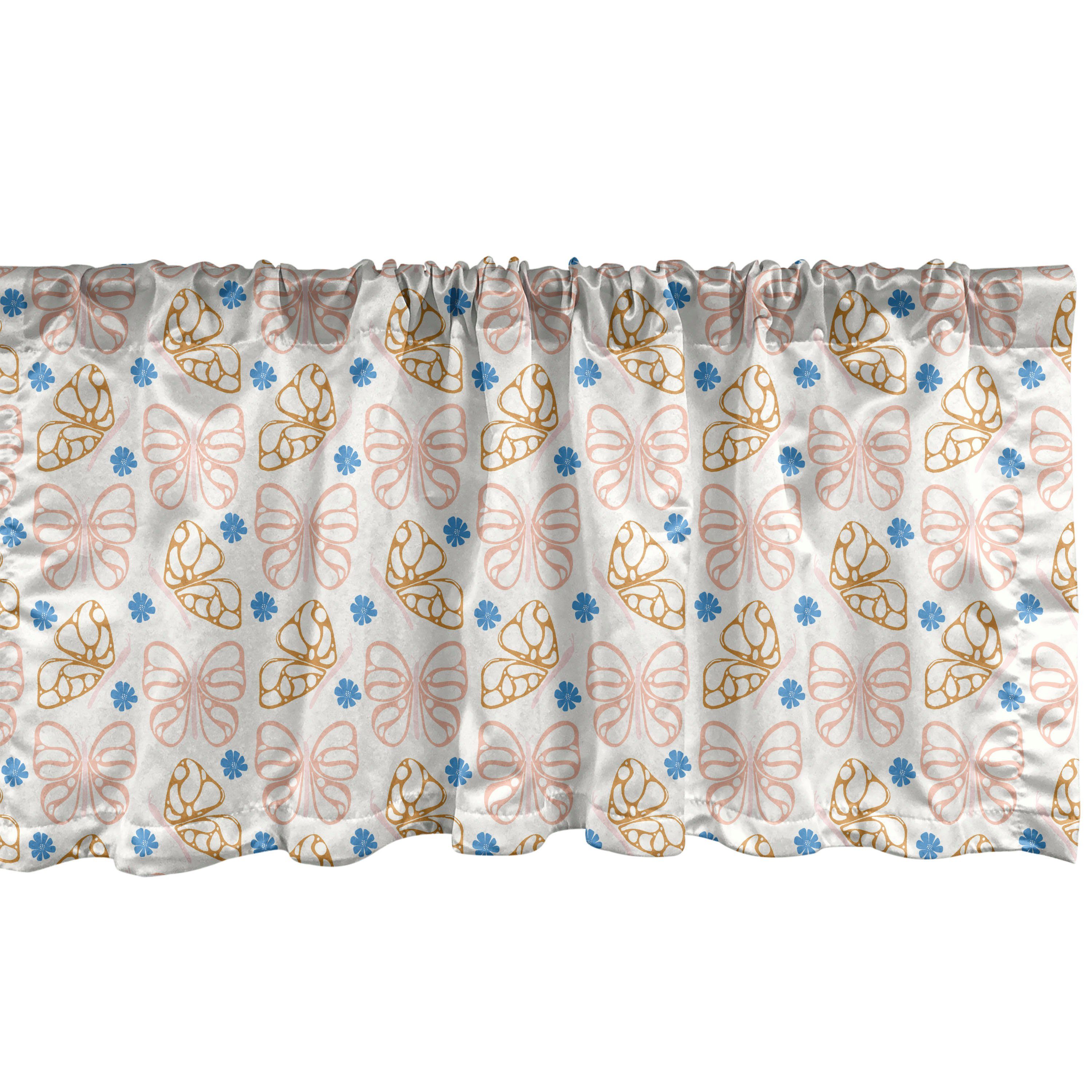 Scheibengardine Vorhang Volant für Küche Schlafzimmer Dekor mit Stangentasche, Abakuhaus, Microfaser, Pastell Schmetterlinge und Blumen-Kunst