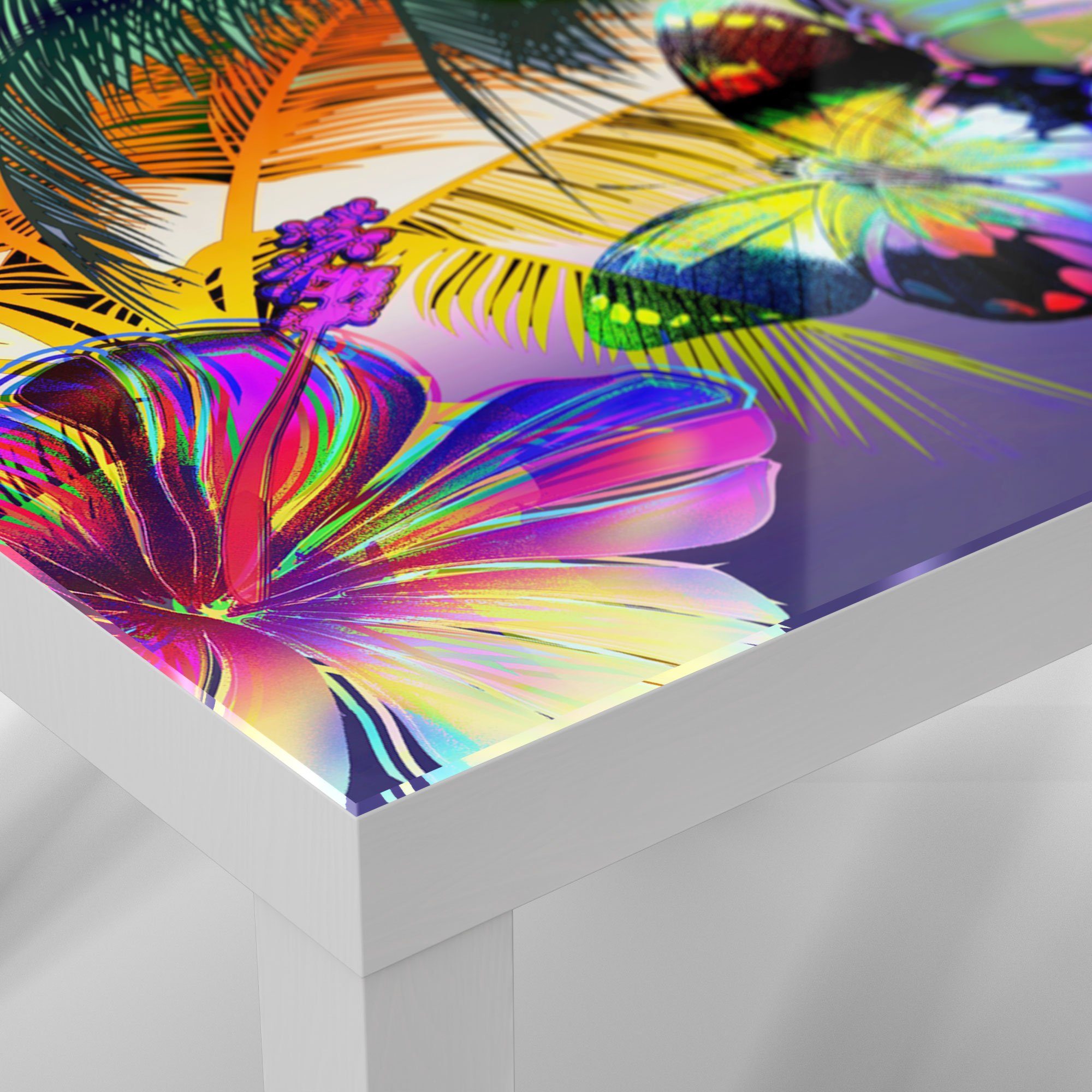 Beistelltisch 'Tropisches Weiß Glastisch modern Couchtisch Farbenspiel', DEQORI Glas