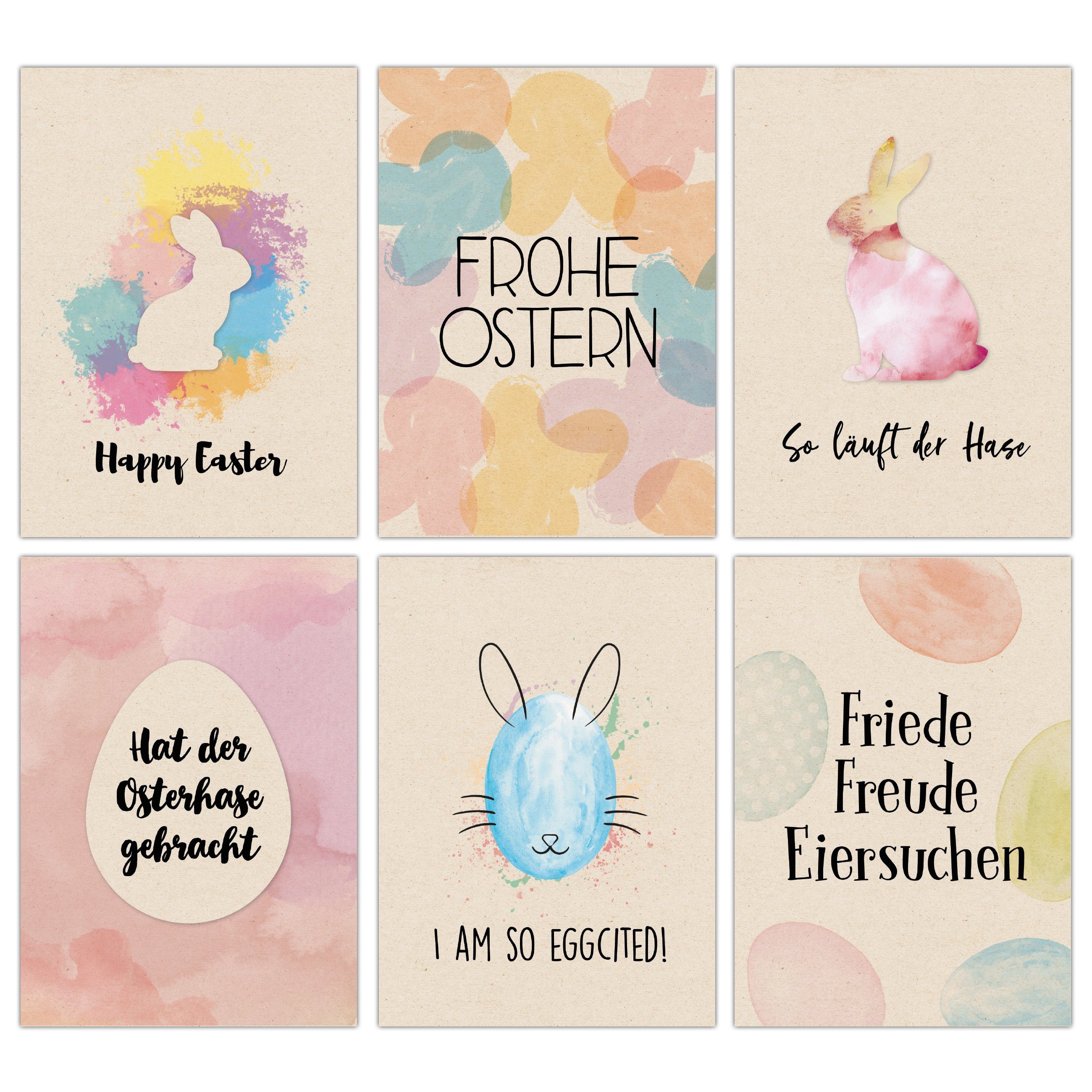 PAPIERDRACHEN Osterkarte Postkarten Set zu Ostern Packpapier Bunt