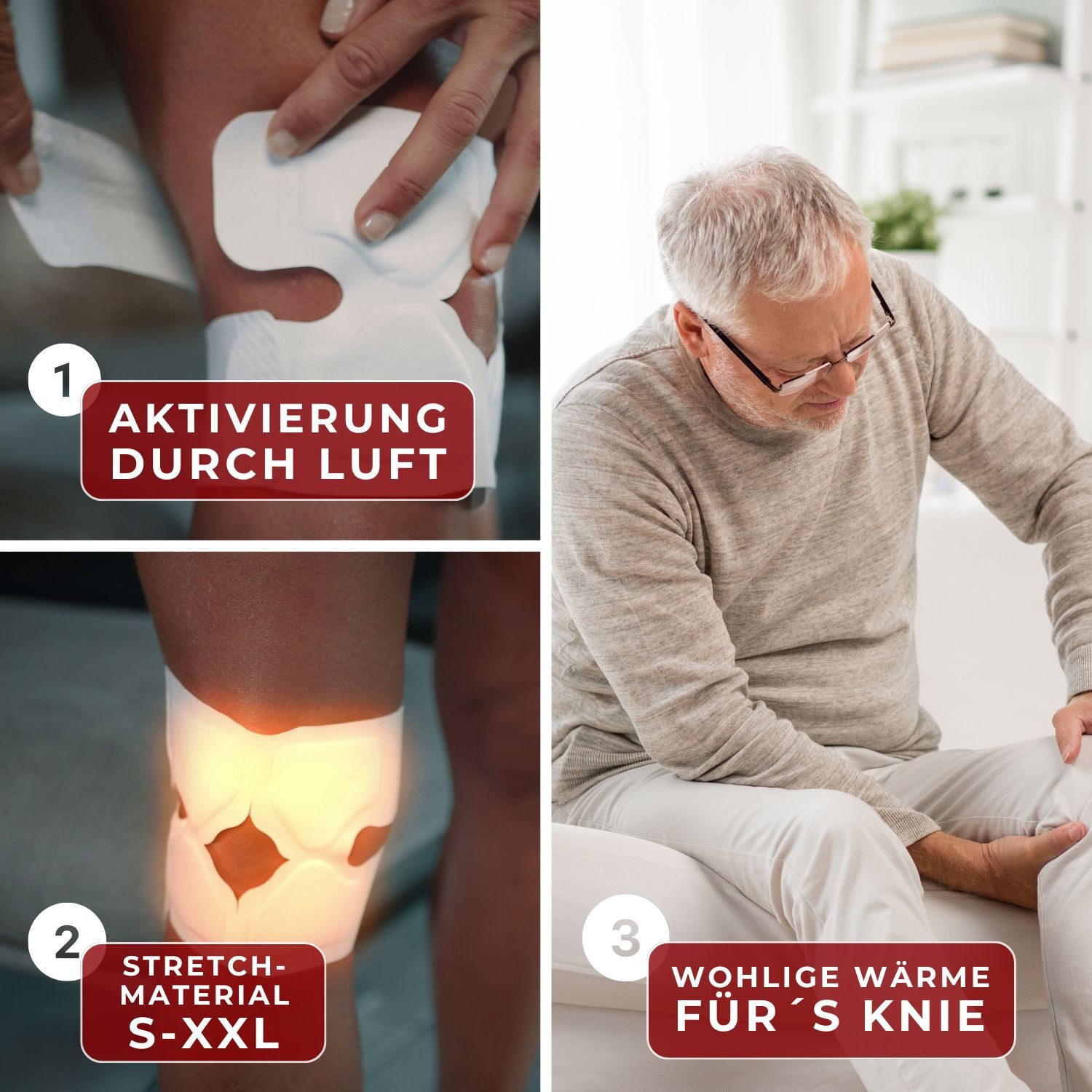 Thermopad Körperwärmer Kniewärmer S-XL, 1-tlg., Luftaktiviert, Wärmedauer ca. 8 Stunden, Dünn und flexibel