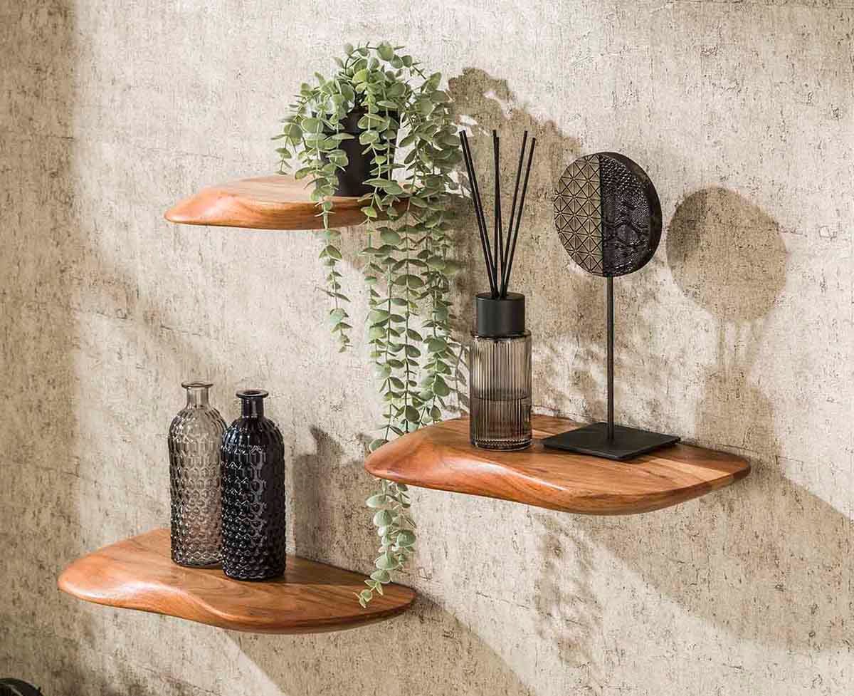 Maison ESTO Deko-Wandregal Regal aus Akazienholz 3´er Set NATUR organische Form, 3-tlg.