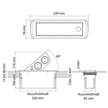 SO-TECH® Einbausteckdose ausschwenkbar 2x USB / 2x Schuko Einbau-Tischsteckdose