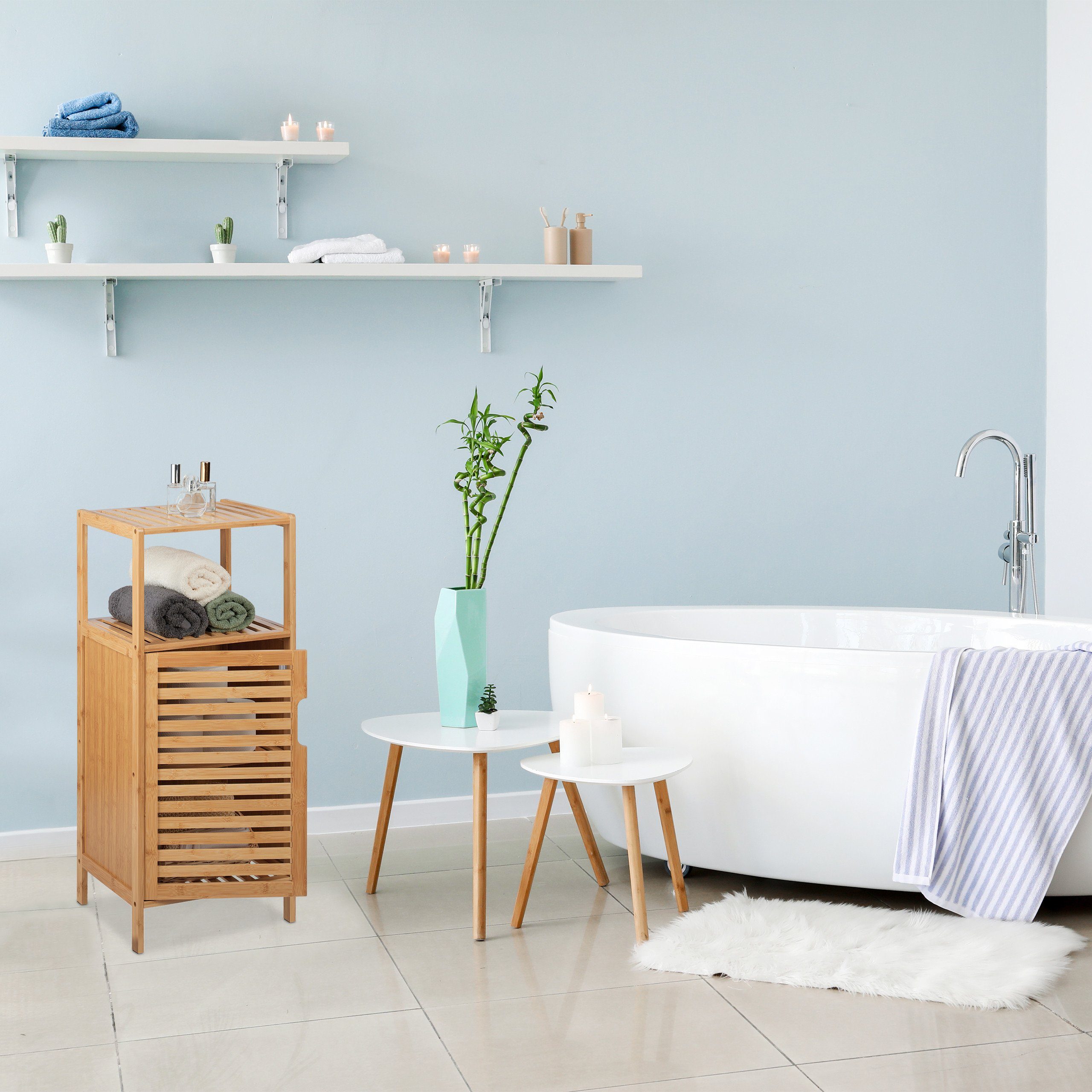 relaxdays Badregal Schmaler Badschrank aus Bambus günstig online kaufen