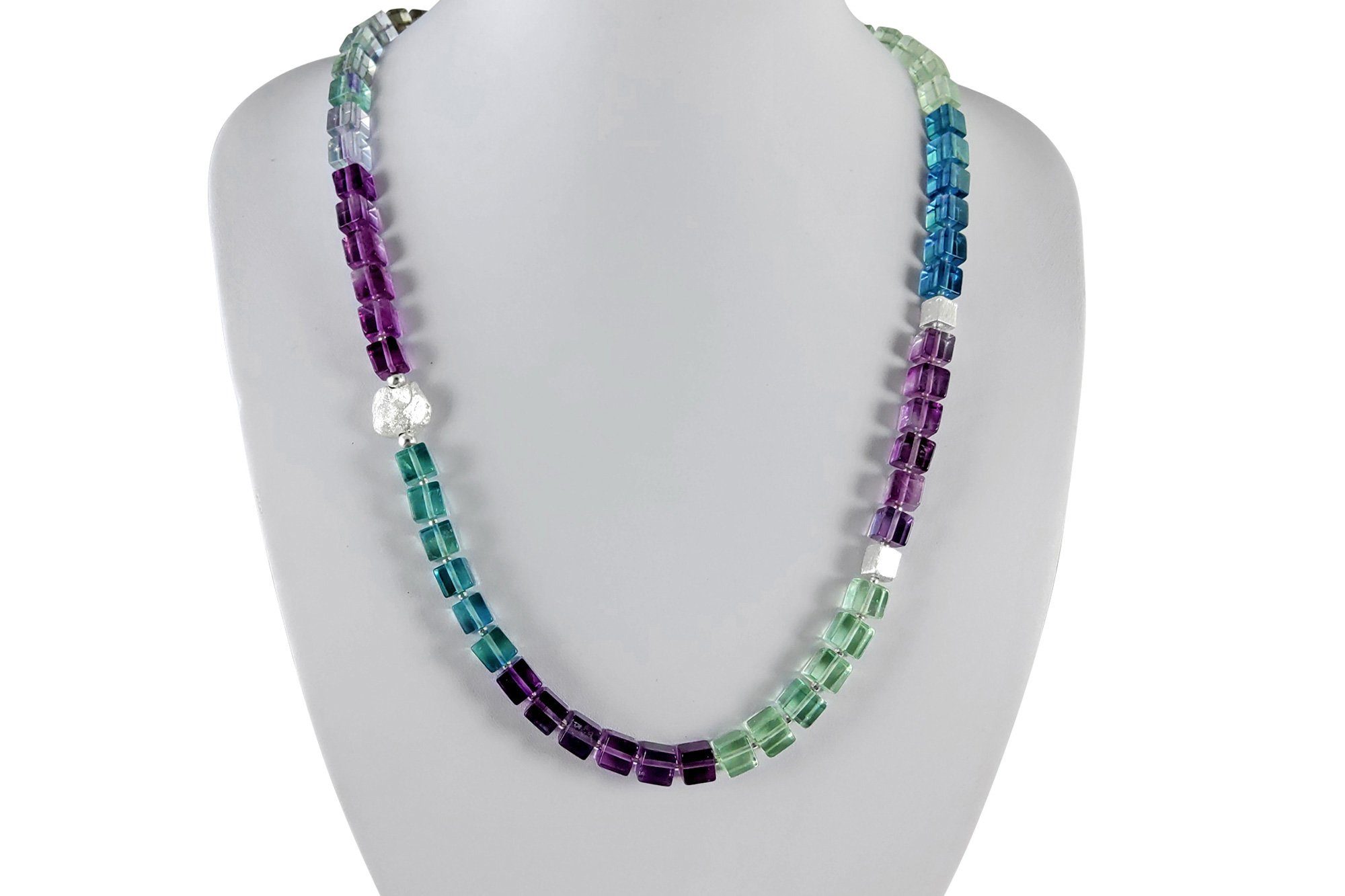 Kette ohne Anhänger Edelsteinkette mit Fluorit Würfel