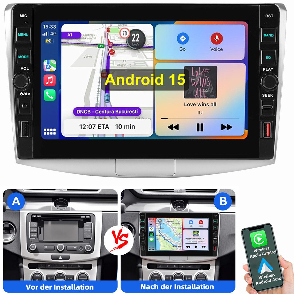 ESSGOO Für VW Passat VW B7 CC 2010-2015 Android 15 Carplay Navi Autoradio (RDS, Digitalradio (DAB), FM, AM)