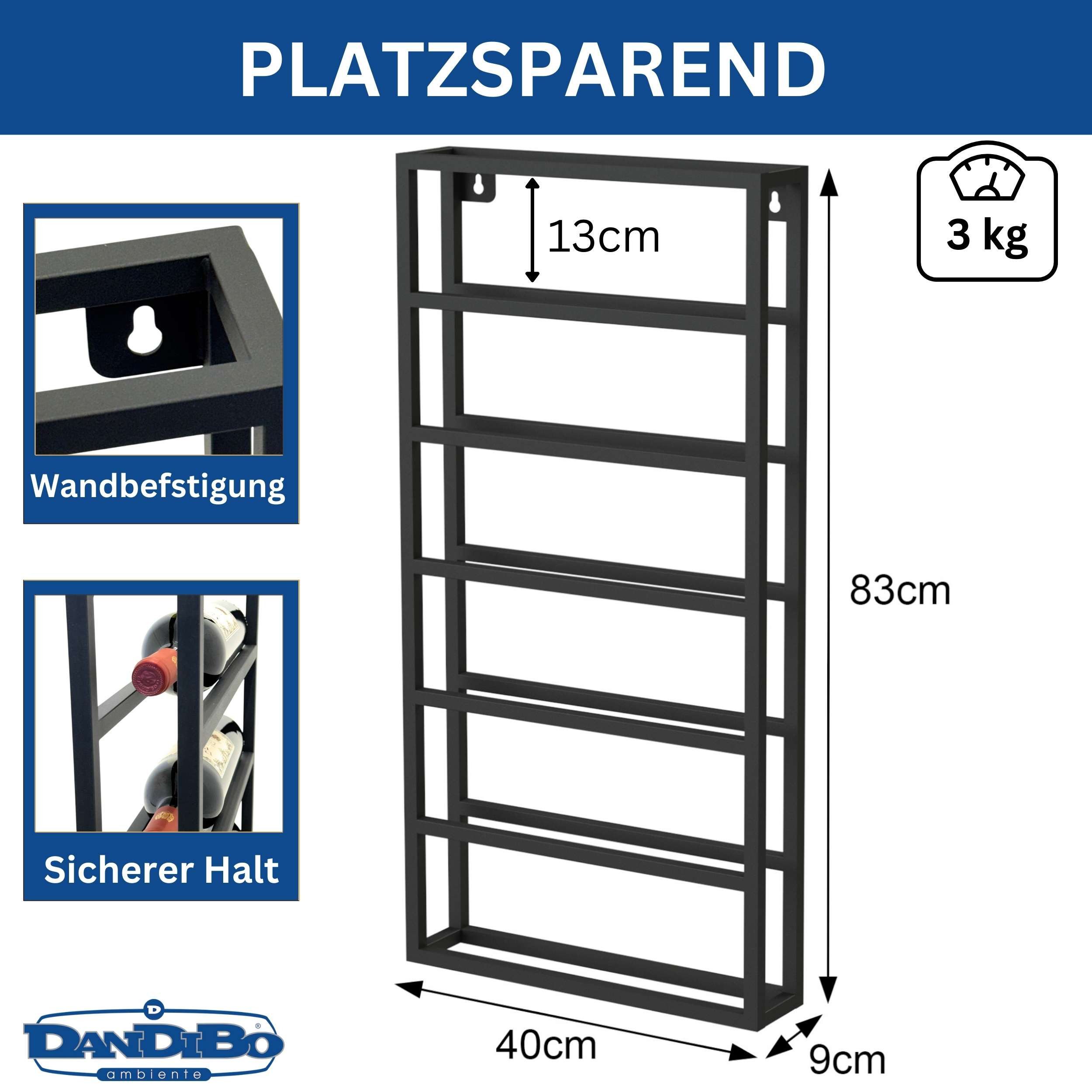 DanDiBo Weinregal Wand Metall Schwarz Design 96603 Flaschenregal Weinflasch günstig online kaufen