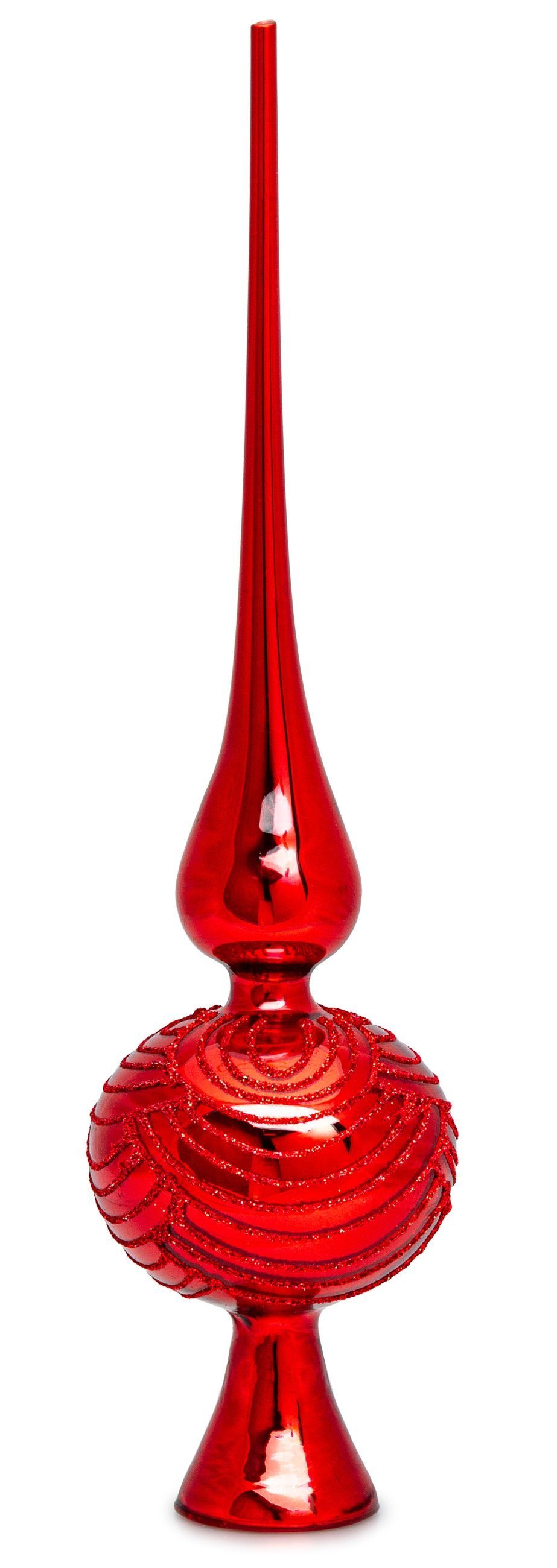 SIKORA Christbaumspitze SP6 Highlights Christbaumspitze aus Glas mit Glitzer Verzierung 2 Größen Rot