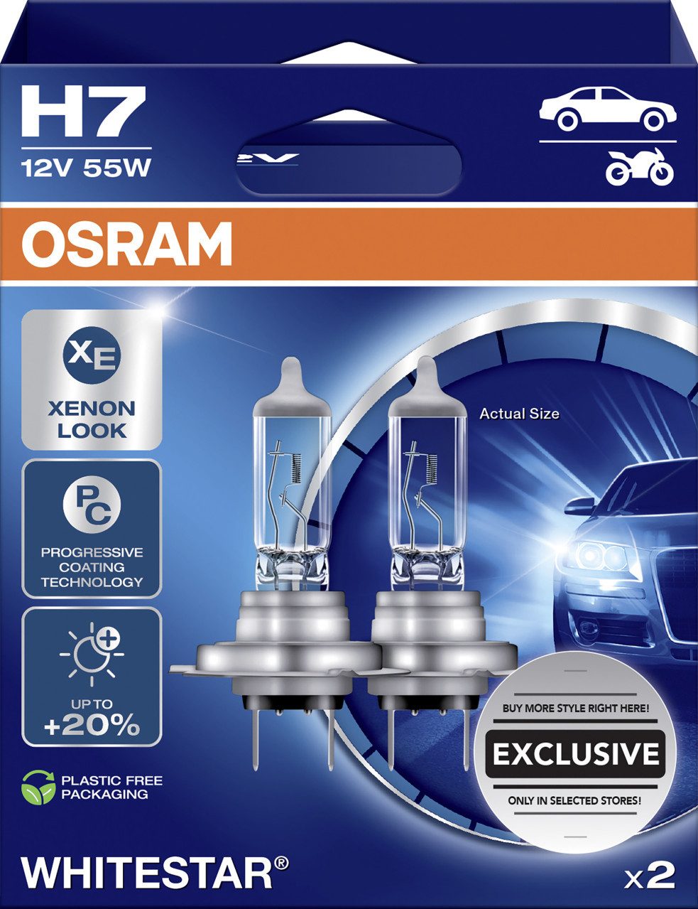 Osram KFZ-Ersatzleuchte Osram Scheinwerferlampe H7 Whitestar 2.0 2 Stück