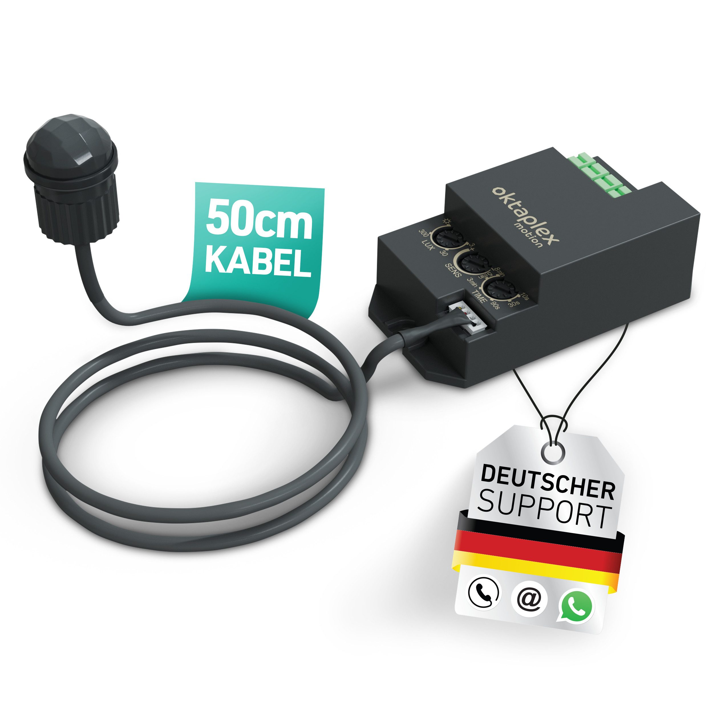 Oktaplex motion Bewegungsmelder Jana Einbau Bewegungsmelder 360 Grad Infrarot 4m Reichweite IP65, Für Decke Wand Leuchte 50 cm Kabel IP20 schwarz