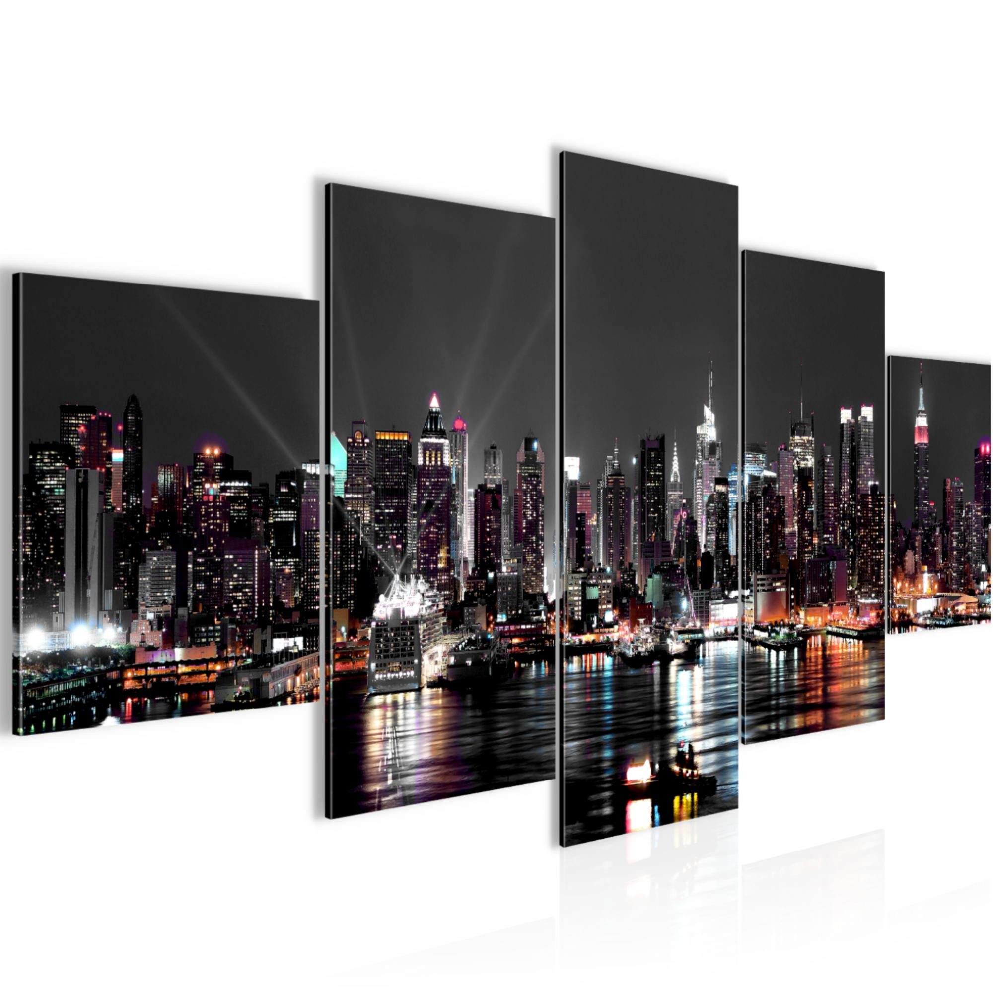 Runa Art Wandbild Bilder New York City 5 Teilig Wanddekoration Design Bunt 601951a, 200L x 100B cm