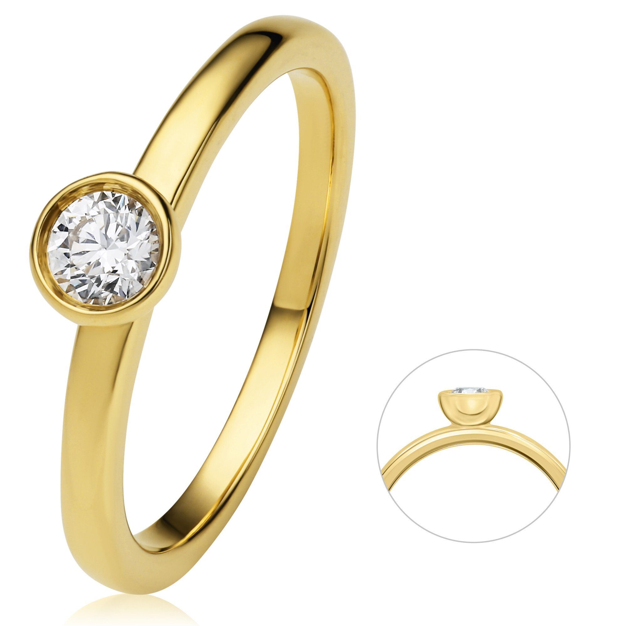 Gelbgold, Damen Diamantring 0.25 ct aus Zarge Diamant 750 Zarge Brillant ONE Schmuck Gold ELEMENT Ring