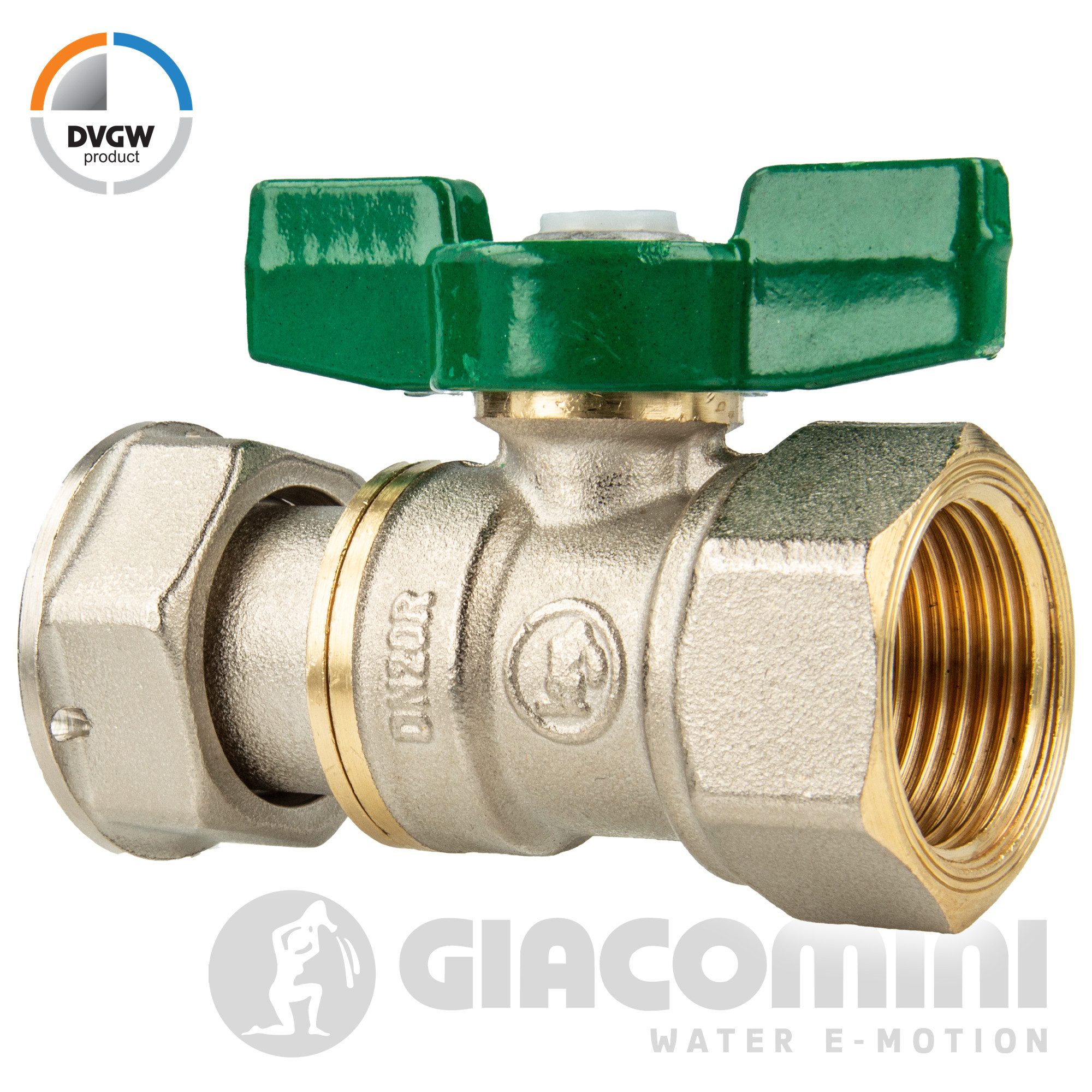 Giacomini S.p.A. Kugelhahn Trinkwasser-Kugelhahn R251W mit Überwurfverschraubung x IG - DVGW, (inkl. Dichtung), zur Wasserzählermontage