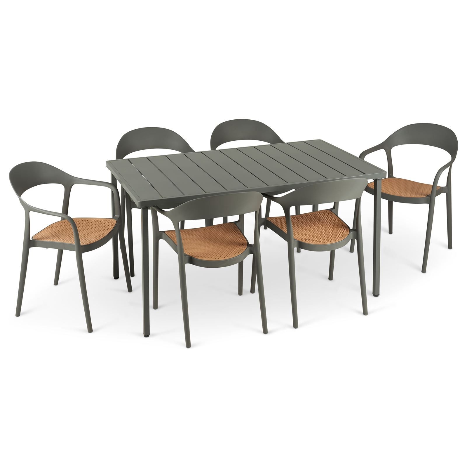IDIMEX Garten-Essgruppe LAVANDA, (7-tlg), 6er Sitzgruppe, Tisch und 6 Stühle mit Wiener Geflecht Optik grau