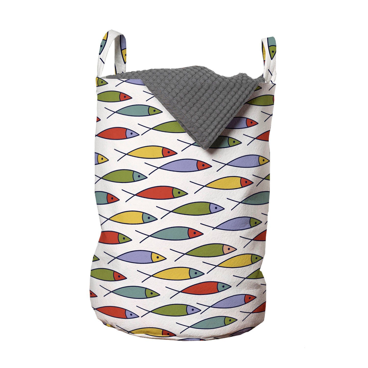 Abakuhaus Wäschesäckchen Wäschekorb mit Griffen Kordelzugverschluss für Waschsalons, Unterwasser Fisch Kinder Tiere