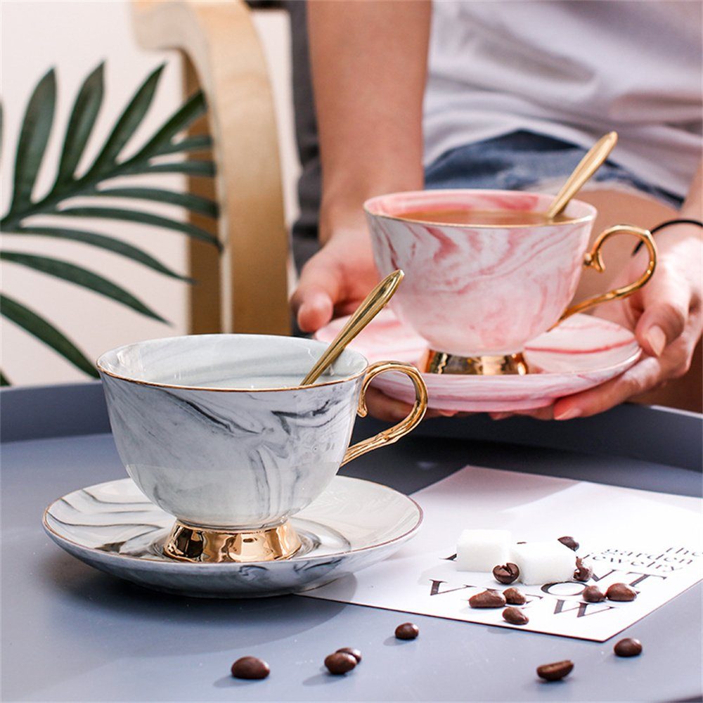 Ceramic Dekorative und Untertassen Keramik-Kaffeebecher-Geschenkset, Löffel, Set mit Set Kaffeeservice (1-tlg), grau Teetasse Teetasse Elegantes