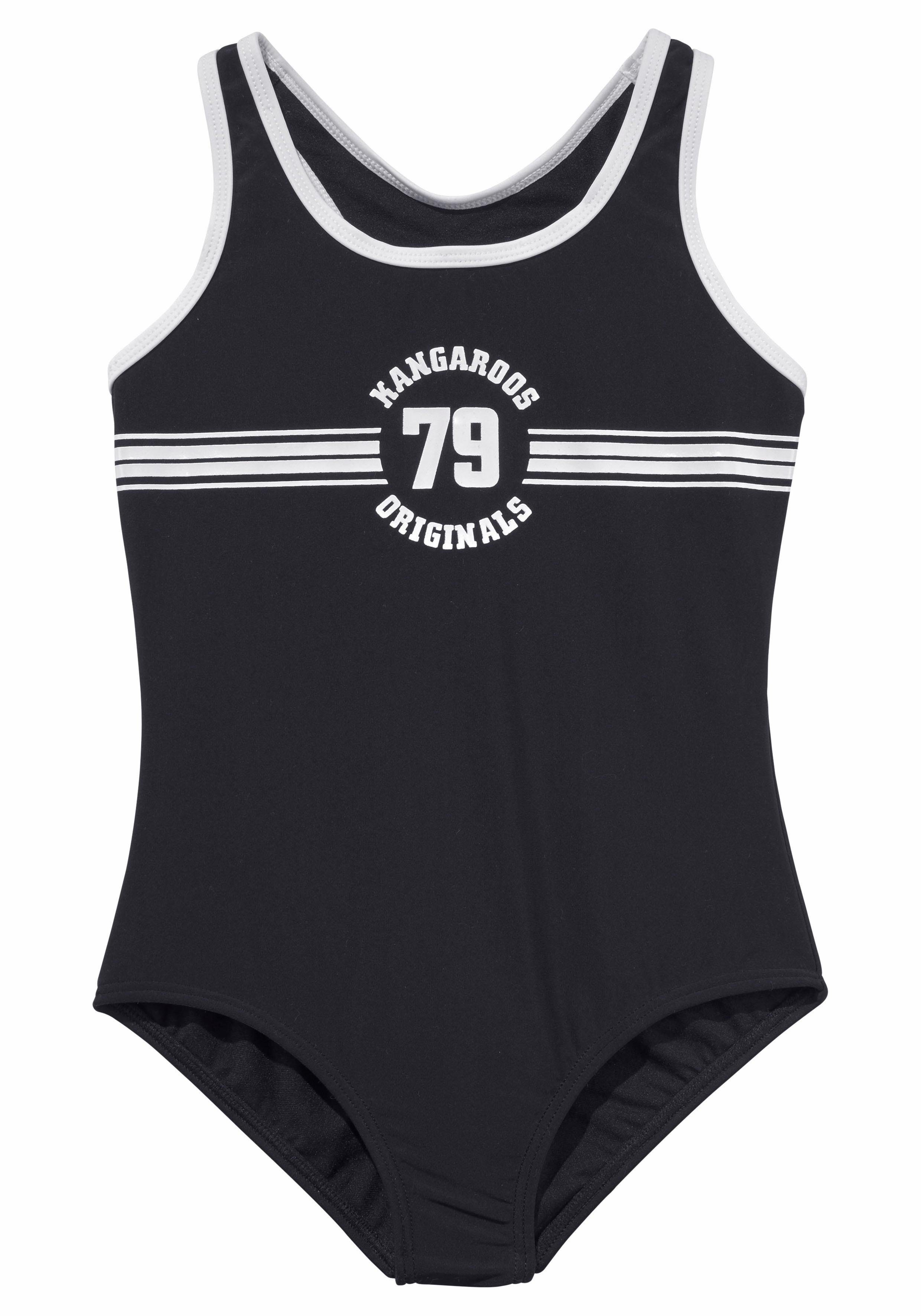 Badeanzug Frontdruck mit schwarz KangaROOS Sporty sportlichem