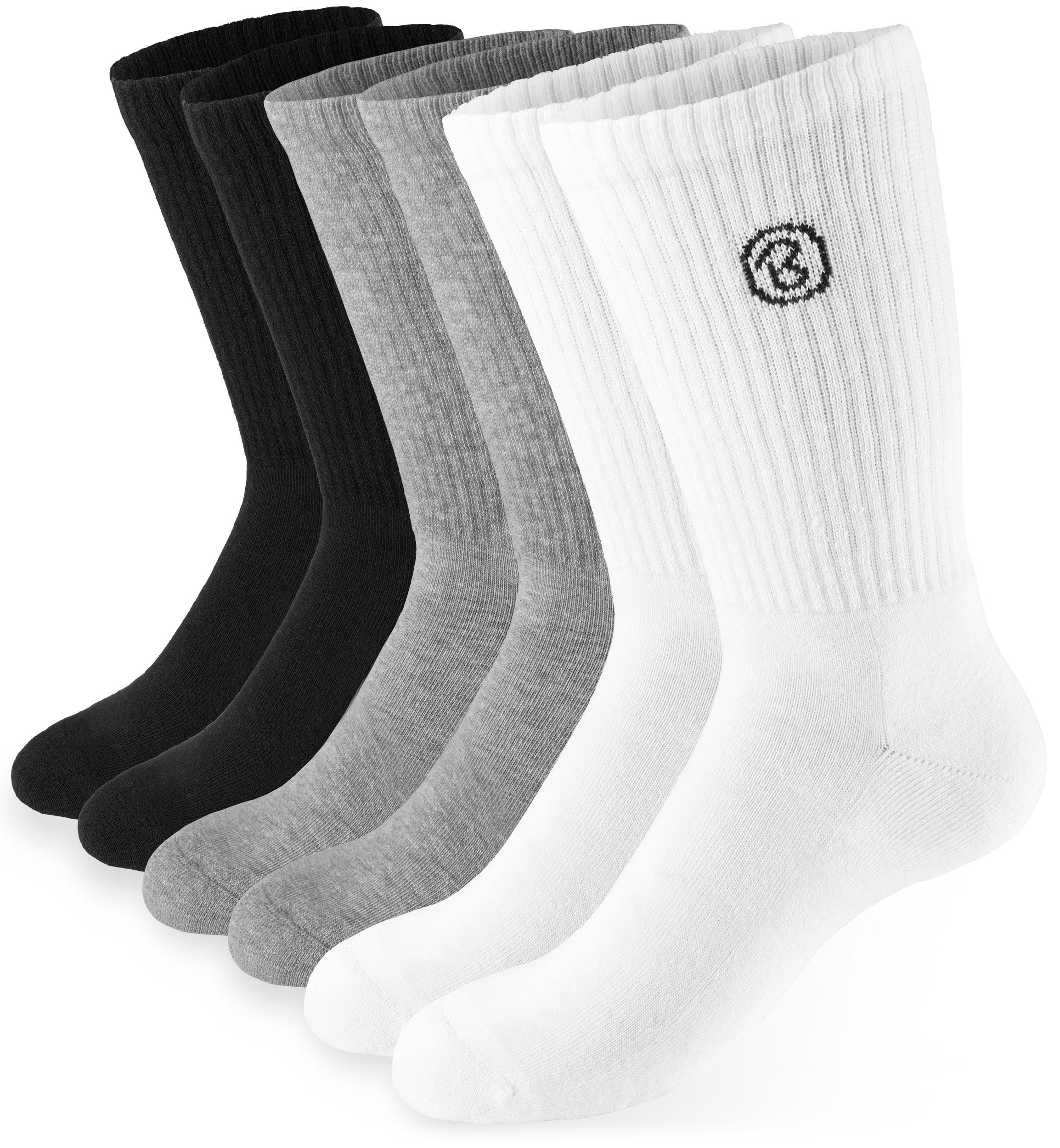 Socken Fitness und - - Tennissocken 6 aus Baumwollsocken Lange Damen Baumwolle Paar) für Polyester Sportsocken Unisex BRUBAKER Herren Crew Farbmix Socks (Set, und