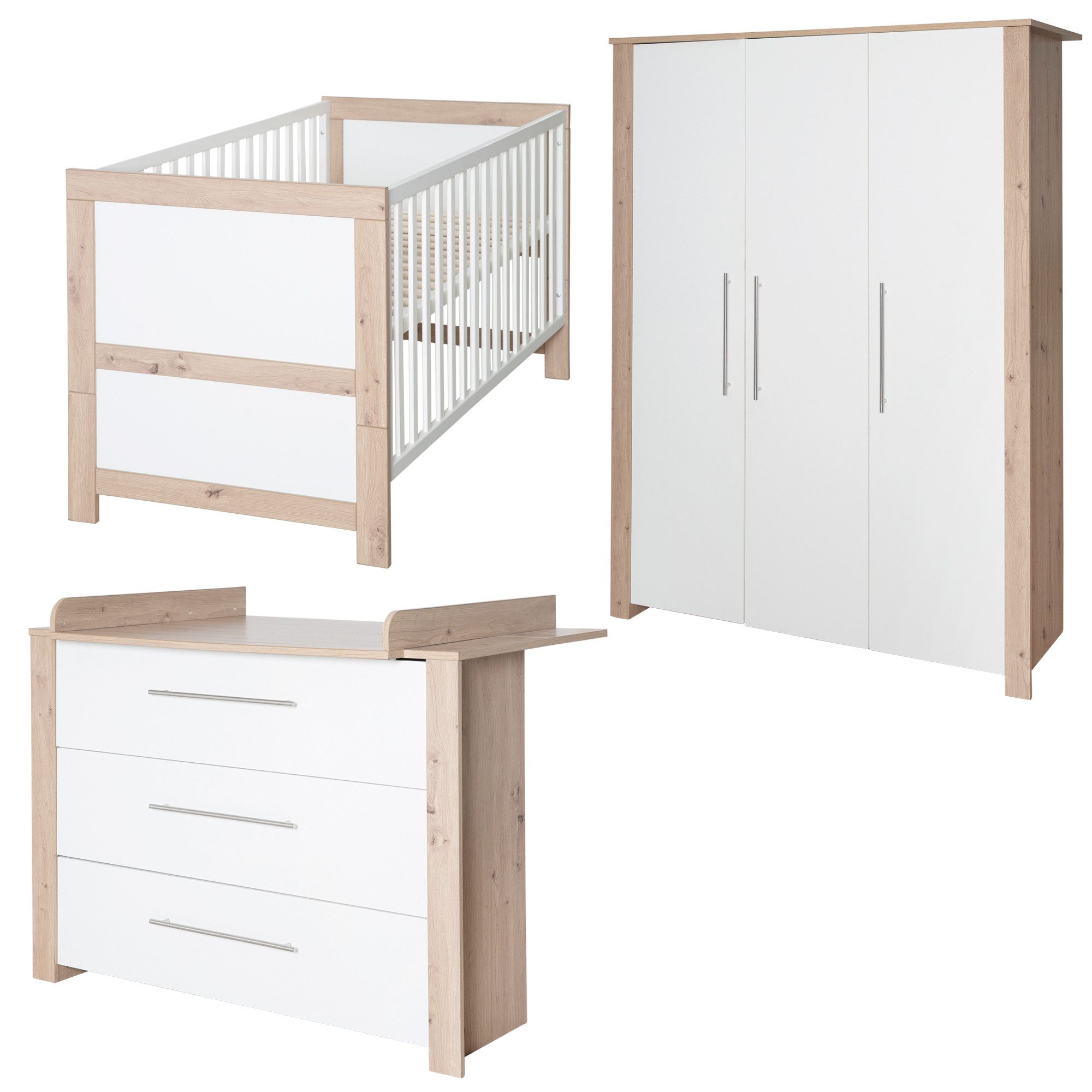 roba® Babyzimmer-Komplettset Ira 3-teilig - KInderzimmer aus Holz - Weiß / günstig online kaufen