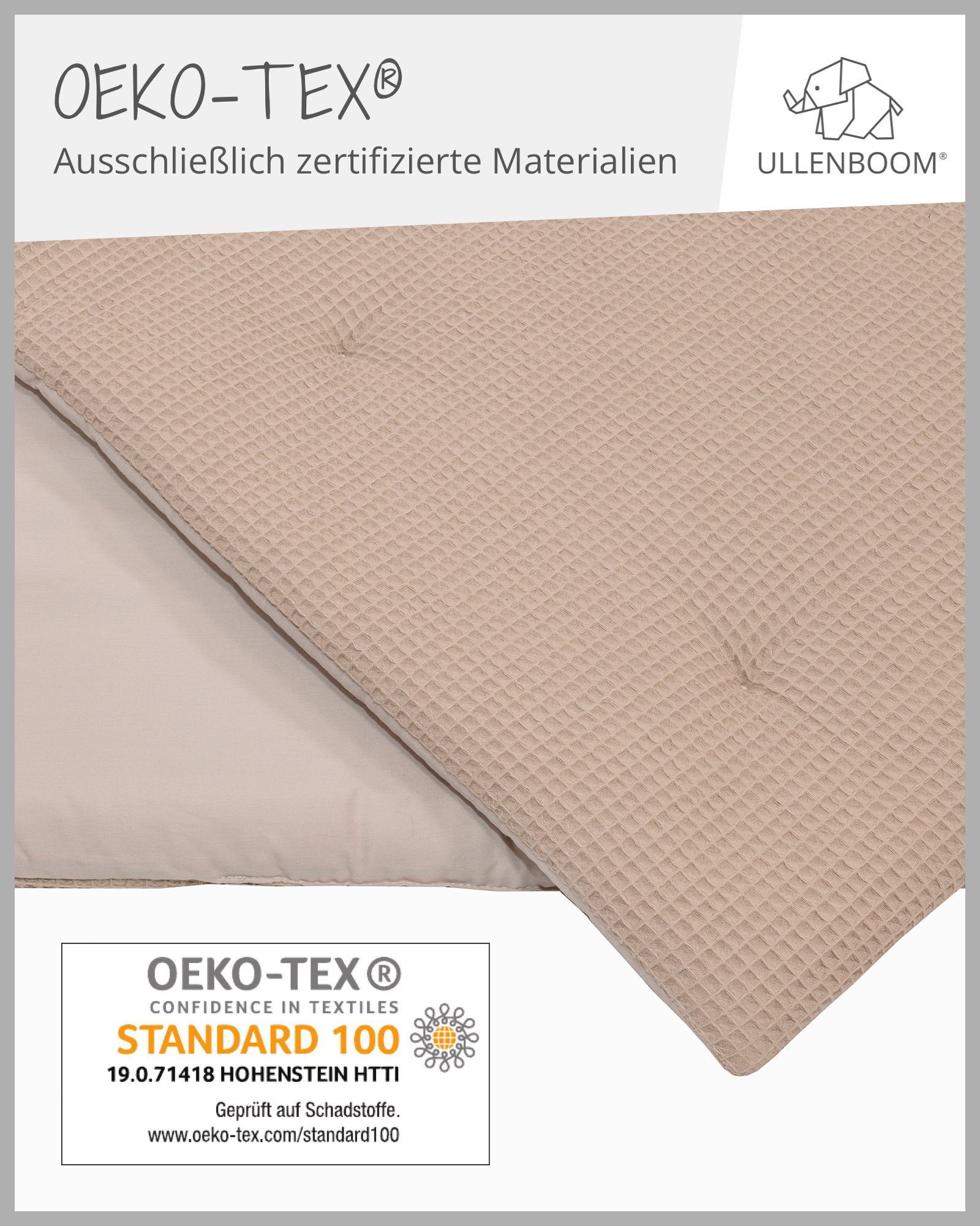Krabbeldecke Waffelpiquè gepolstert, 100x100 Baumwolle, Dick (Made EU), ULLENBOOM in Baby 100% cm Krabbeldecke ®, Sand Außenstoff
