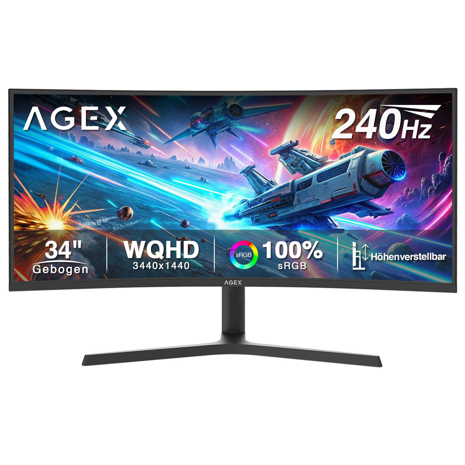 Z-EDGE 34 Zoll 1500R Curved Monitor 240Hz, höhenverstellbarer Standfuß Curved-Gaming-Monitor (86,36 cm/34 ", 3440 × 1440 px, UWQHD, 1 ms Reaktionszeit, 240 Hz, VA‑Panel, VA-Panel 1ms MPRT FreeSync HDR VESA‑kompatibel)