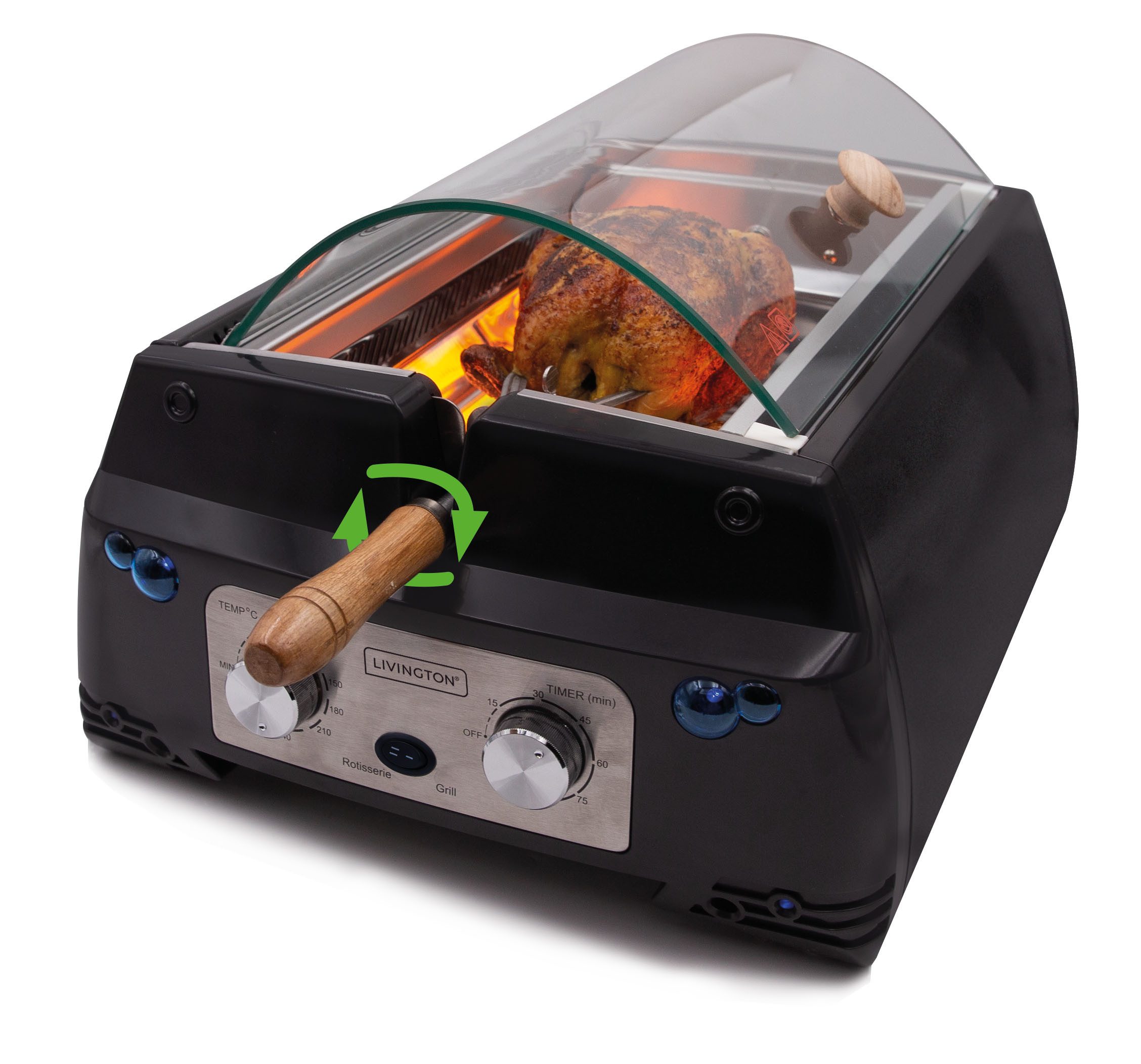 LIVINGTON Tischgrill Rotisserie Chef, 1780 W, 2in1 Dreh- & Plattengrill