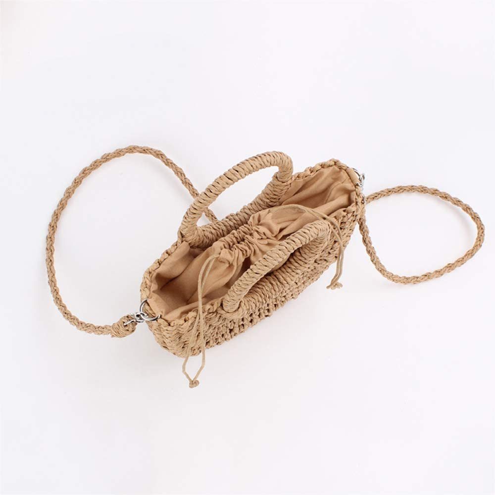 Bwecuy Umhängetasche Strohtasche Damen Halbmond, Handgeflochtene Rattan Strandtasche, Retro Schultertasche und Crossbody Bag, Sommer Tasche – Bild 5 von 5