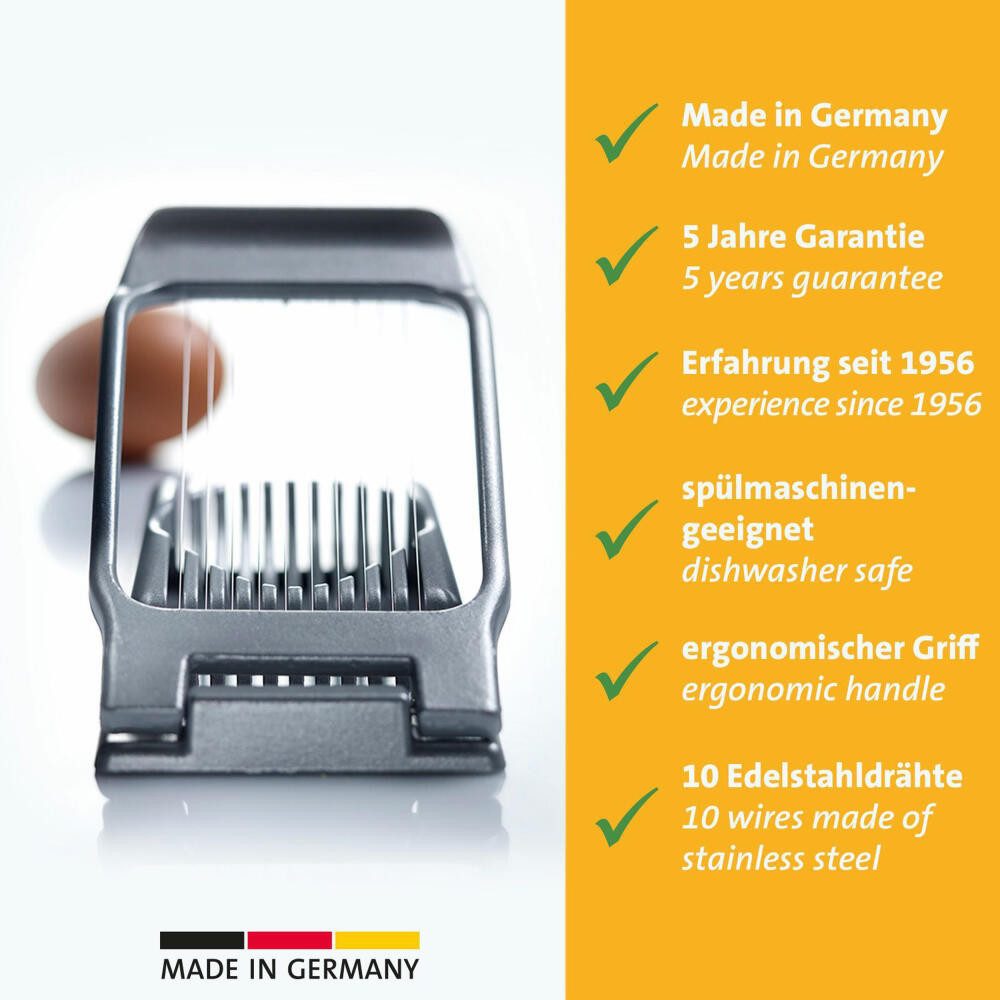 WESTMARK Eierschneider für runde und ovale Scheiben, einzeln gespannte Schneiddrähte, aus Edelstahl, Made in Germany