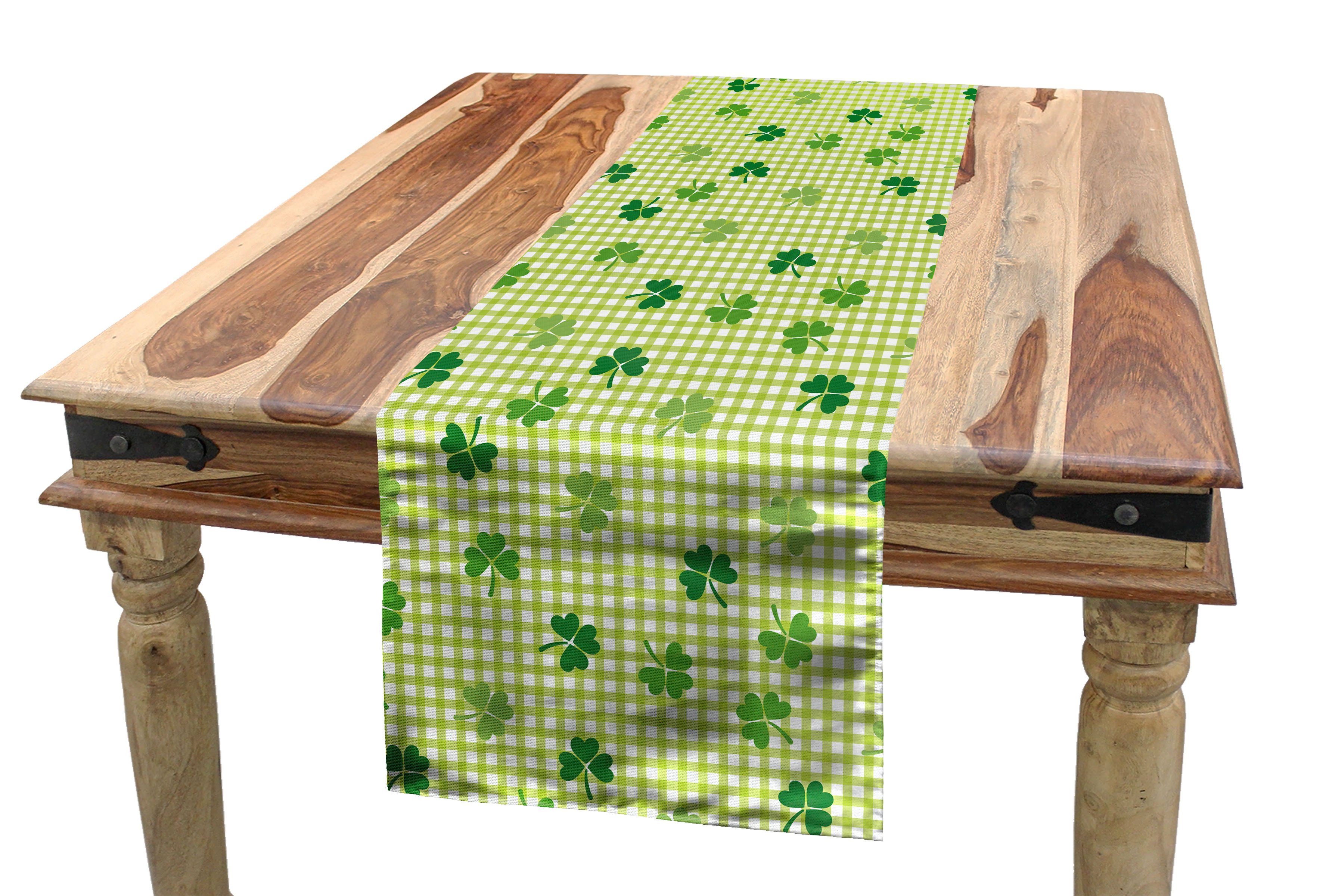 Esszimmer Irland Retro Tischläufer Checkered Küche Tischläufer, Abakuhaus Dekorativer Rechteckiger Shamrocks