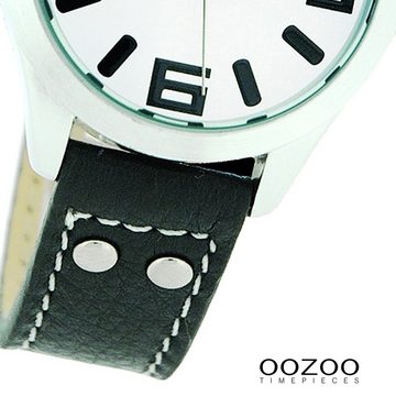 OOZOO Quarzuhr Oozoo Kinder Jugend-Uhr schwarz, (Analoguhr), Jugenduhr rund, mittel (ca. 34mm) Lederarmband, Fashion-Style