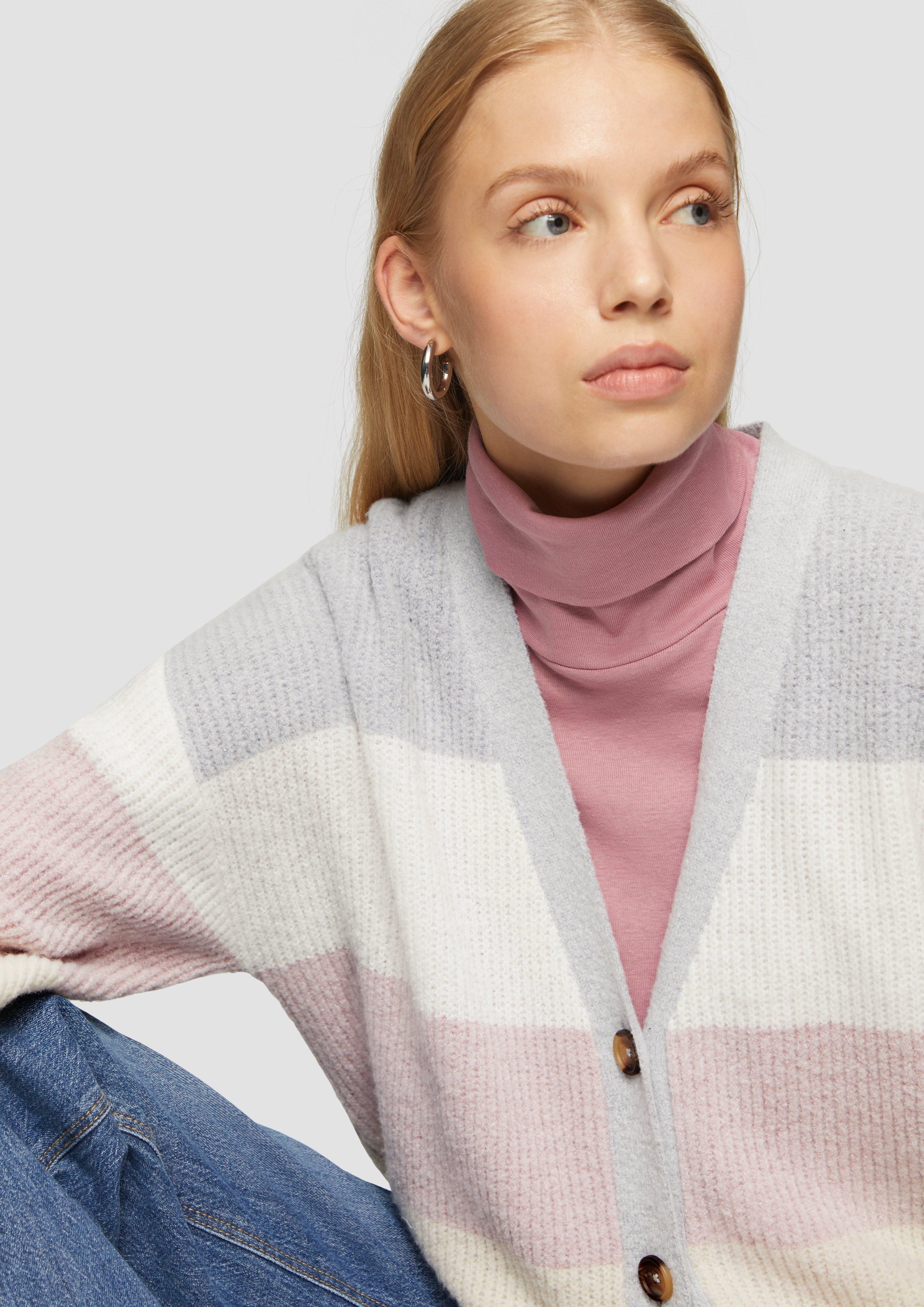 QS Funktionsjacke Flauschige Oversize-Strickjacke Rollsaumblende günstig online kaufen