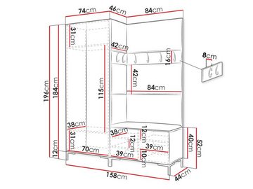MIRJAN24 Garderoben-Set Zilion IX, (Komplett-Set, Schrank mit Spiegel, 2x Kleiderhaken, Paneel 3x 42x42, 4x 84x42), Auswahl aus Fronten und Polsterplatten