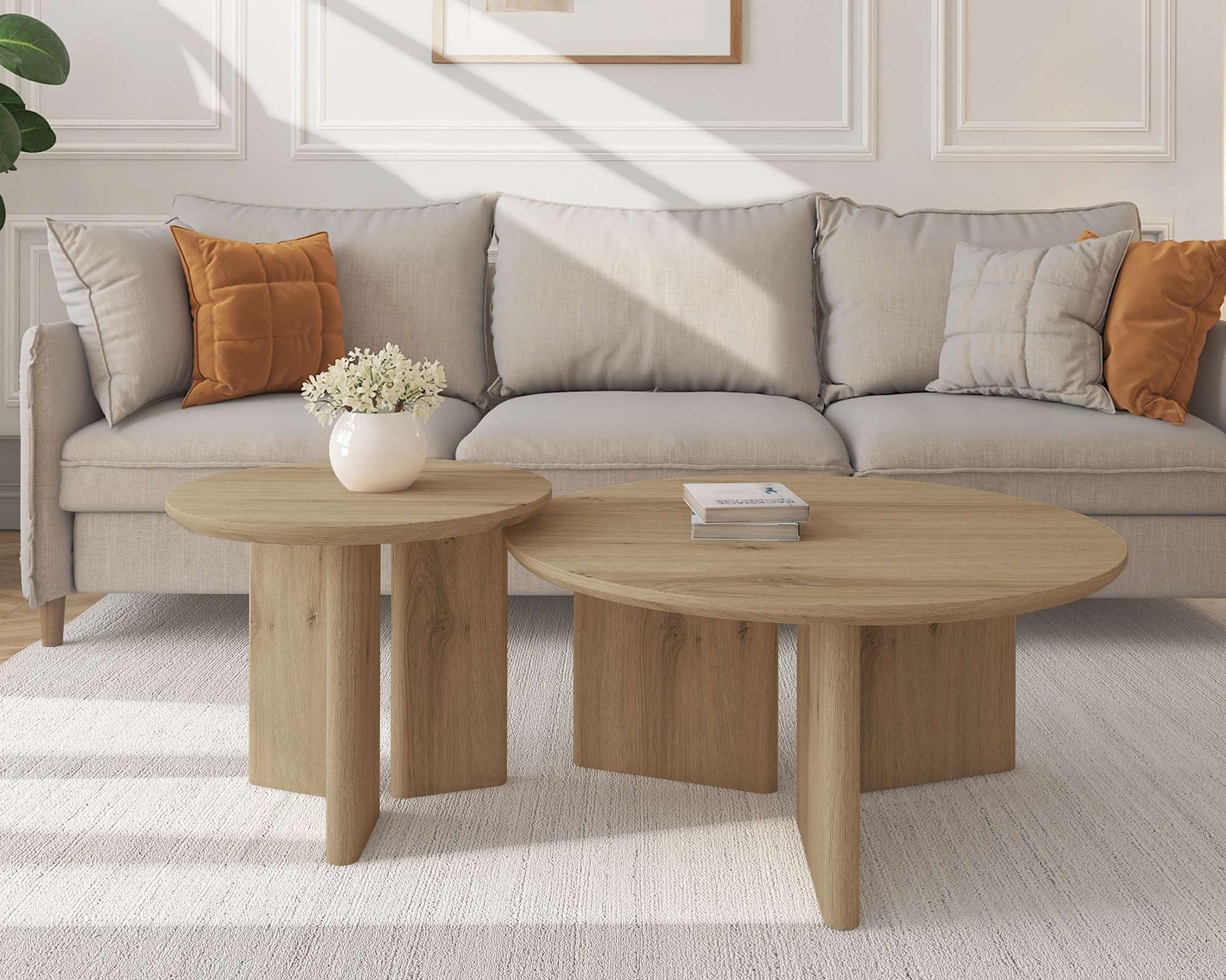 OTTO home Couchtisch Cassian (1-St), schöne Holzoptik, modernes Fußgestell, Ø80 cm