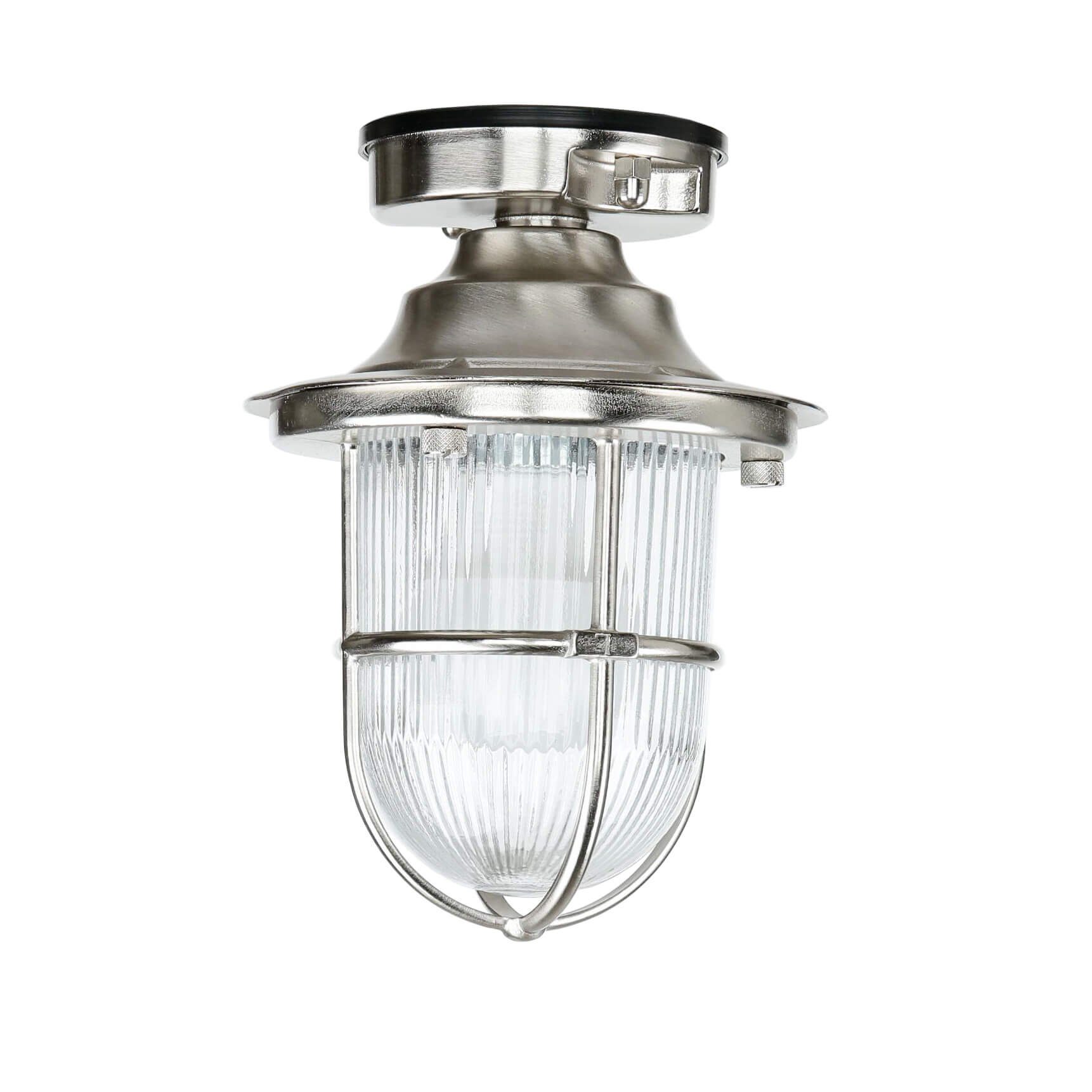 Licht-Erlebnisse Außen-Deckenleuchte SANTORIN, ohne Leuchtmittel, Maritim E27 IP54 Messing Riffelglas rostfrei Ø 16 cm