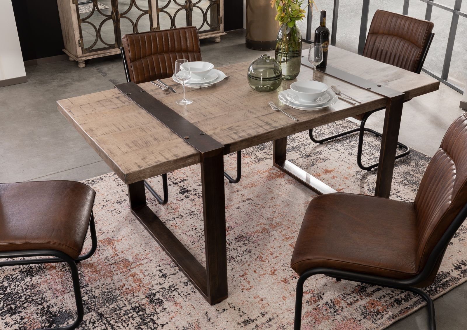 Massivmoebel24 Esstisch Esstisch Mango 170x90x76 braun lackiert HEAVY INDUSTRY #203