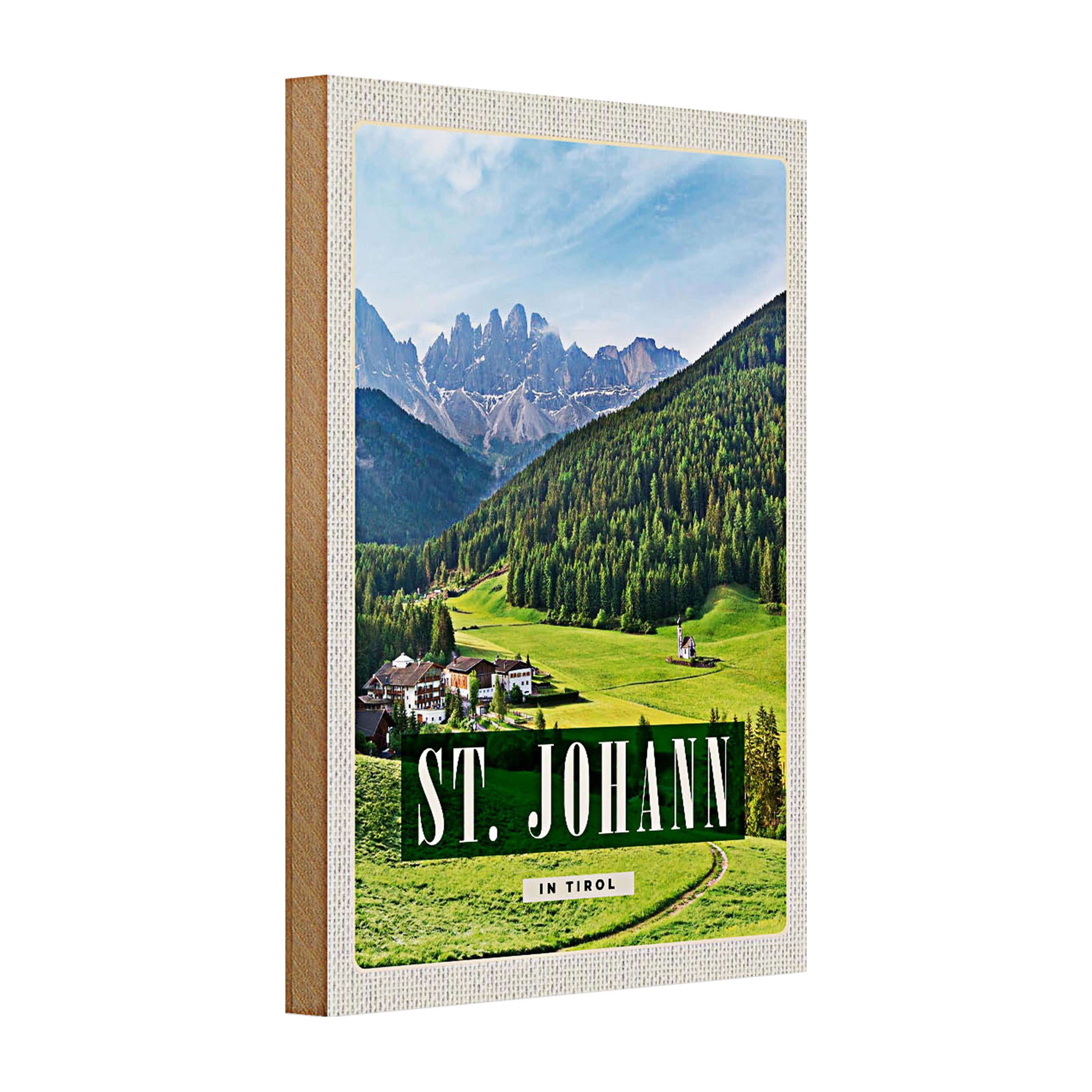 Roomando Holzbild Holzschild Reise 20x30cm St. Johann in Tirol Sommer Berg Reise
