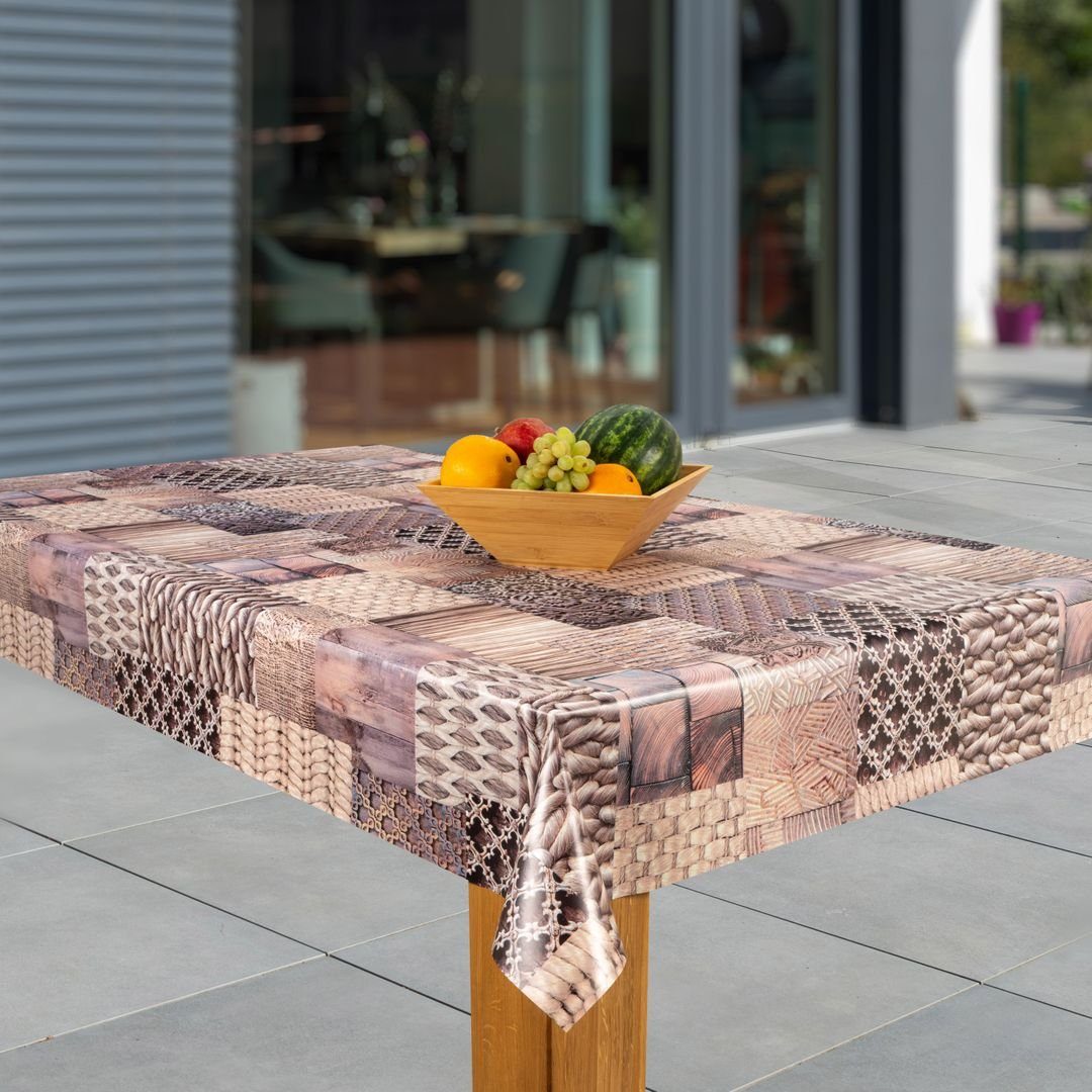 Tischdecke Wachstuch-Tischdecken Abwaschbar Patchwork – braun rechteckig