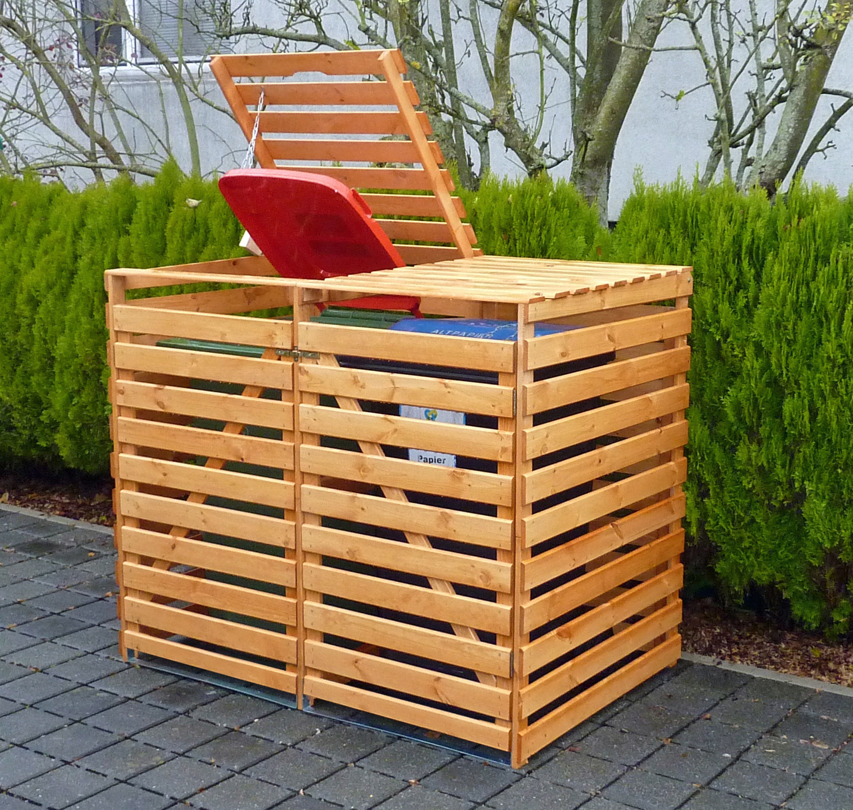 promadino Mülltonnenbox Vario V, für 2 x 240 l, braun