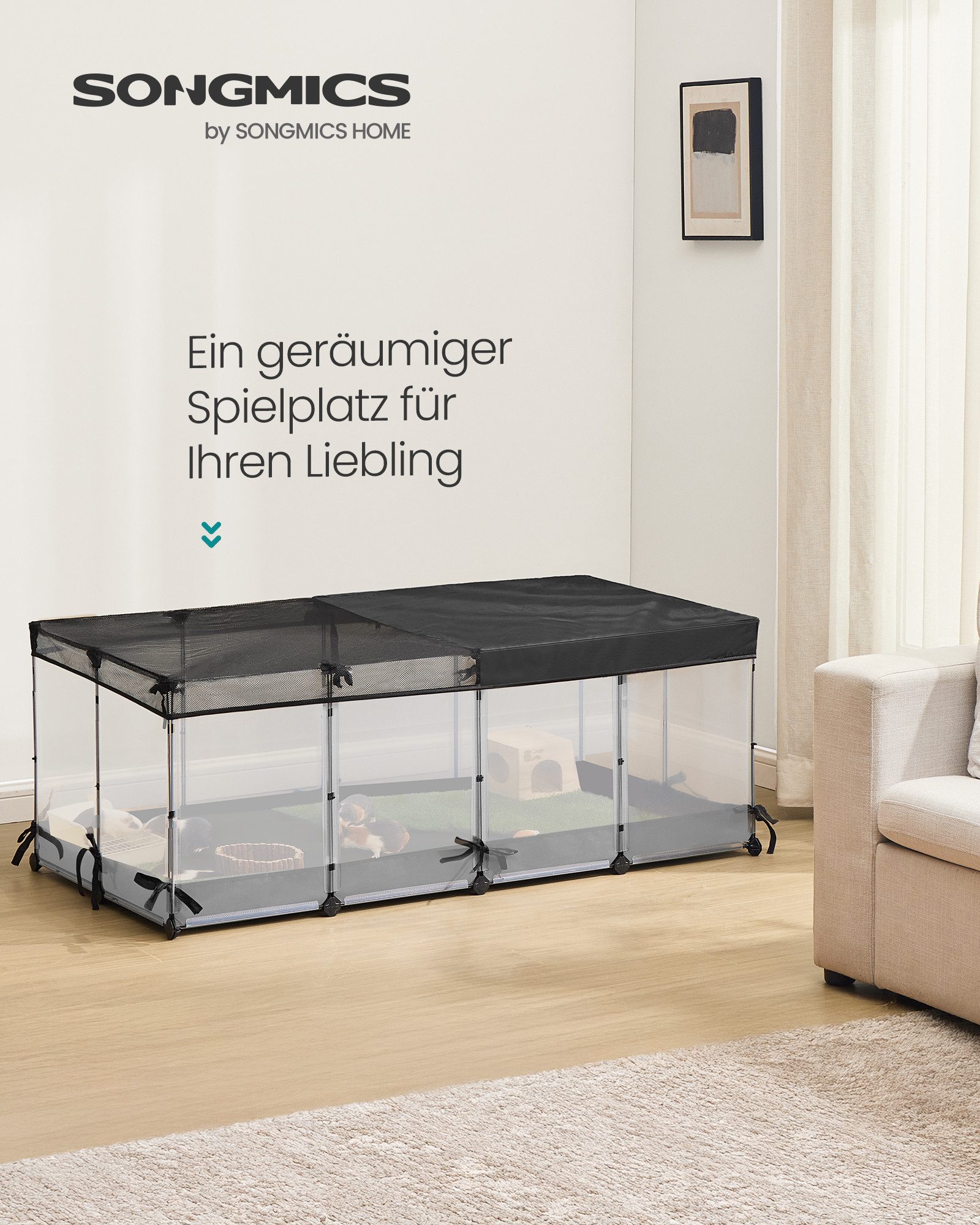 SONGMICS Kleintierkäfig, Kleintiergehege,atmungsaktiv,wasserresistentes Gewebe 144 x 74 x 47cm