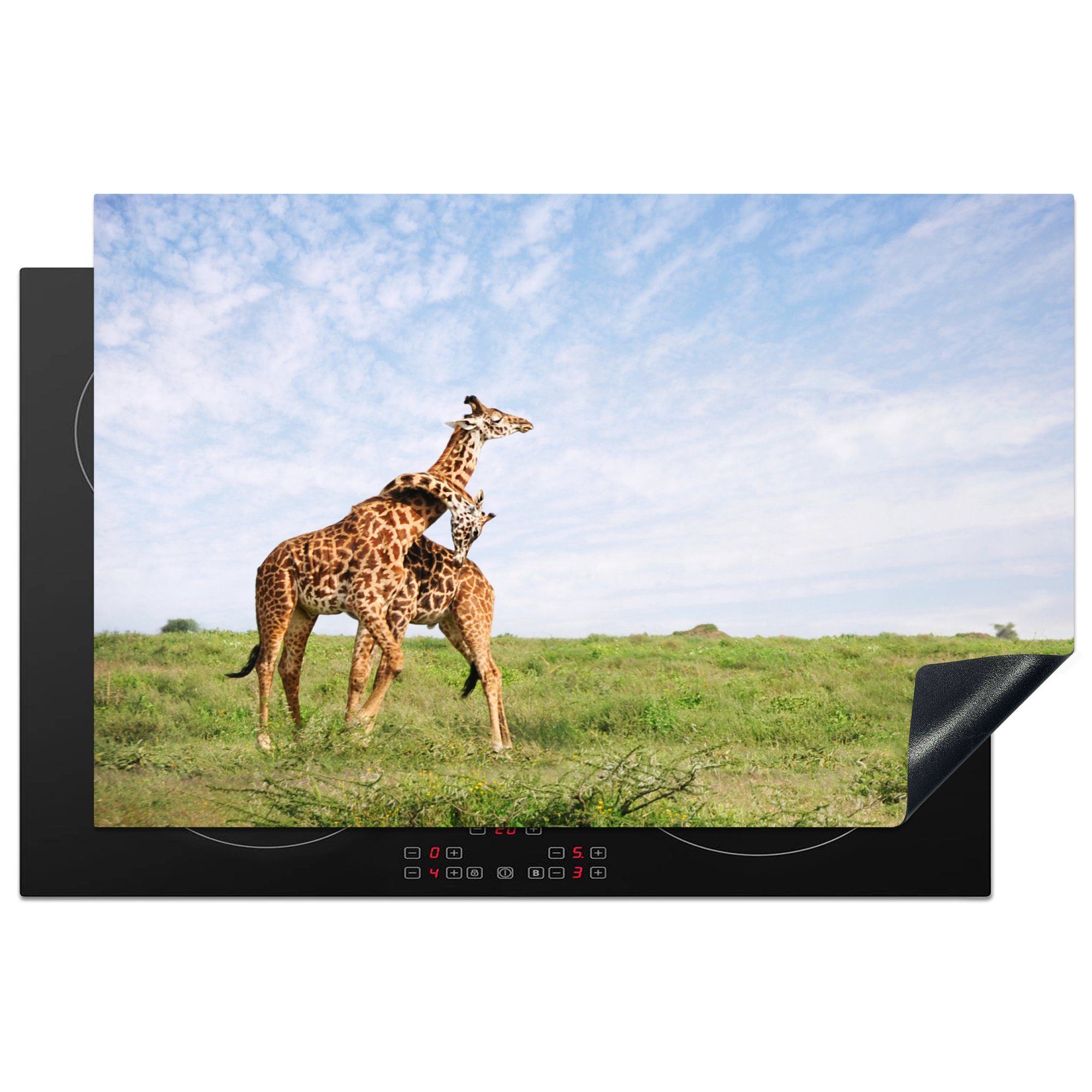 MuchoWow Herdblende-/Abdeckplatte für küche, tlg), Vinyl, kuscheln, (1 Zwei Schutz Ceranfeldabdeckung Giraffen Induktionskochfeld die 81x52 cm