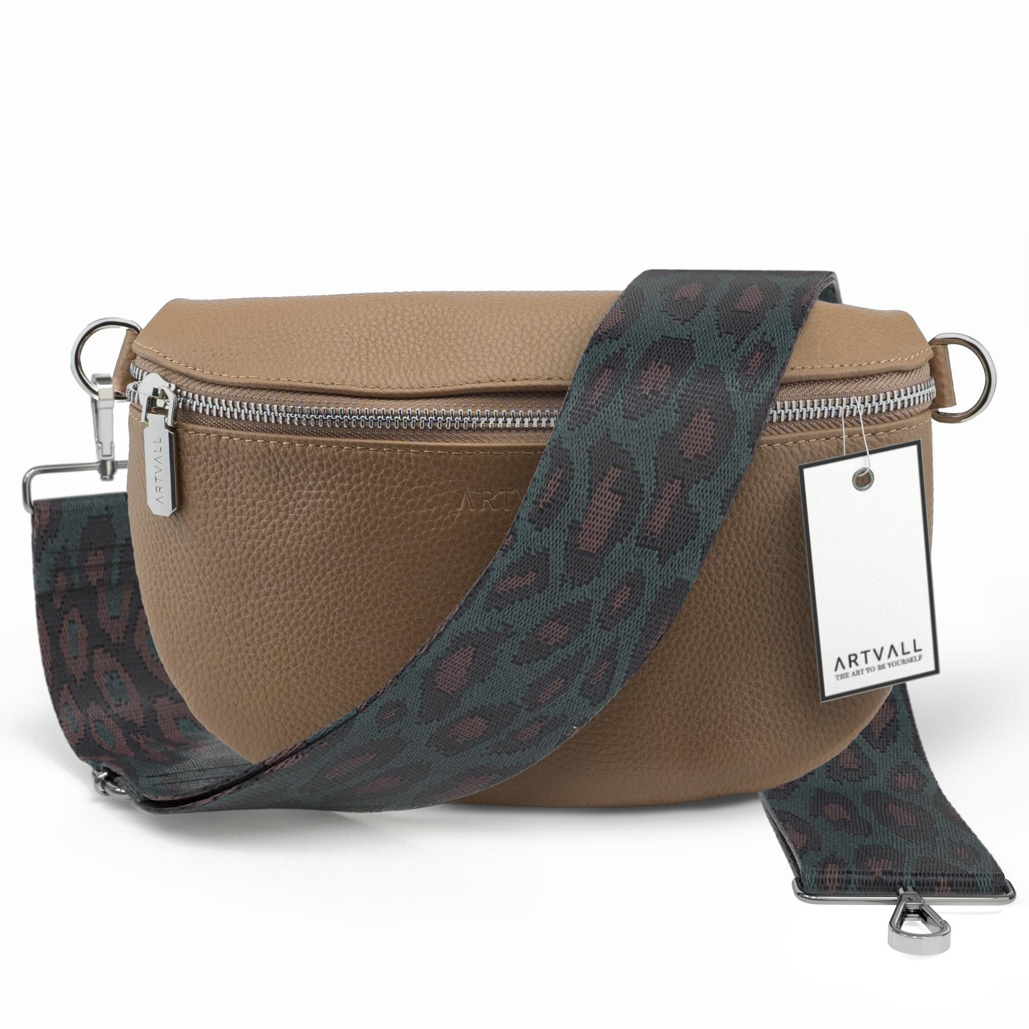 ARTVALL Umhängetasche Echtleder Handtasche Damen Brusttasche Hellbraun (Tasche inkl. Taschenband), Bauchtasche Leder verstellbar mit Schultergurt Design breit hochwertig