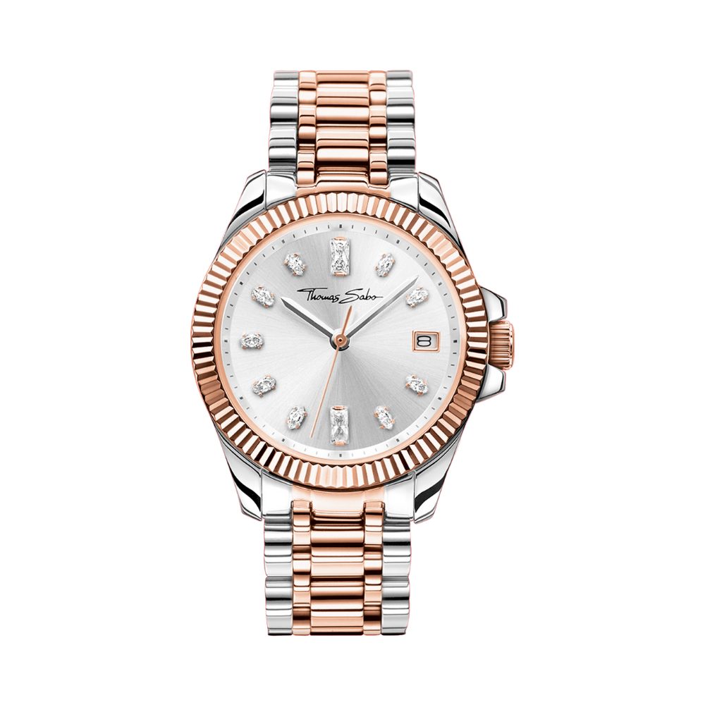 THOMAS SABO Quarzuhr WA0371-277-201, Zirkonia weiß, Bicolor, Silberfarben, Roségoldfarben