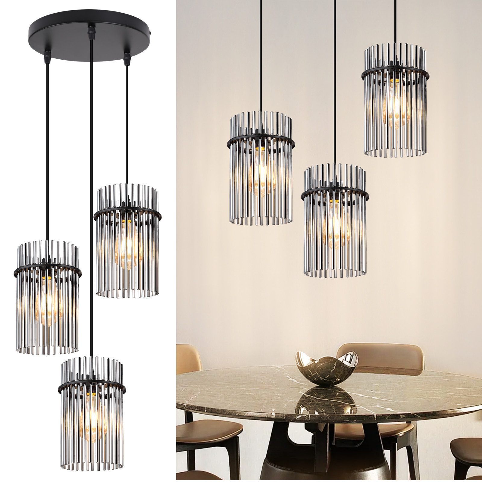 Nettlife LED Pendelleuchte Retro Gold/Schwarz - E27 Hängelampe mit 3 Flammi günstig online kaufen